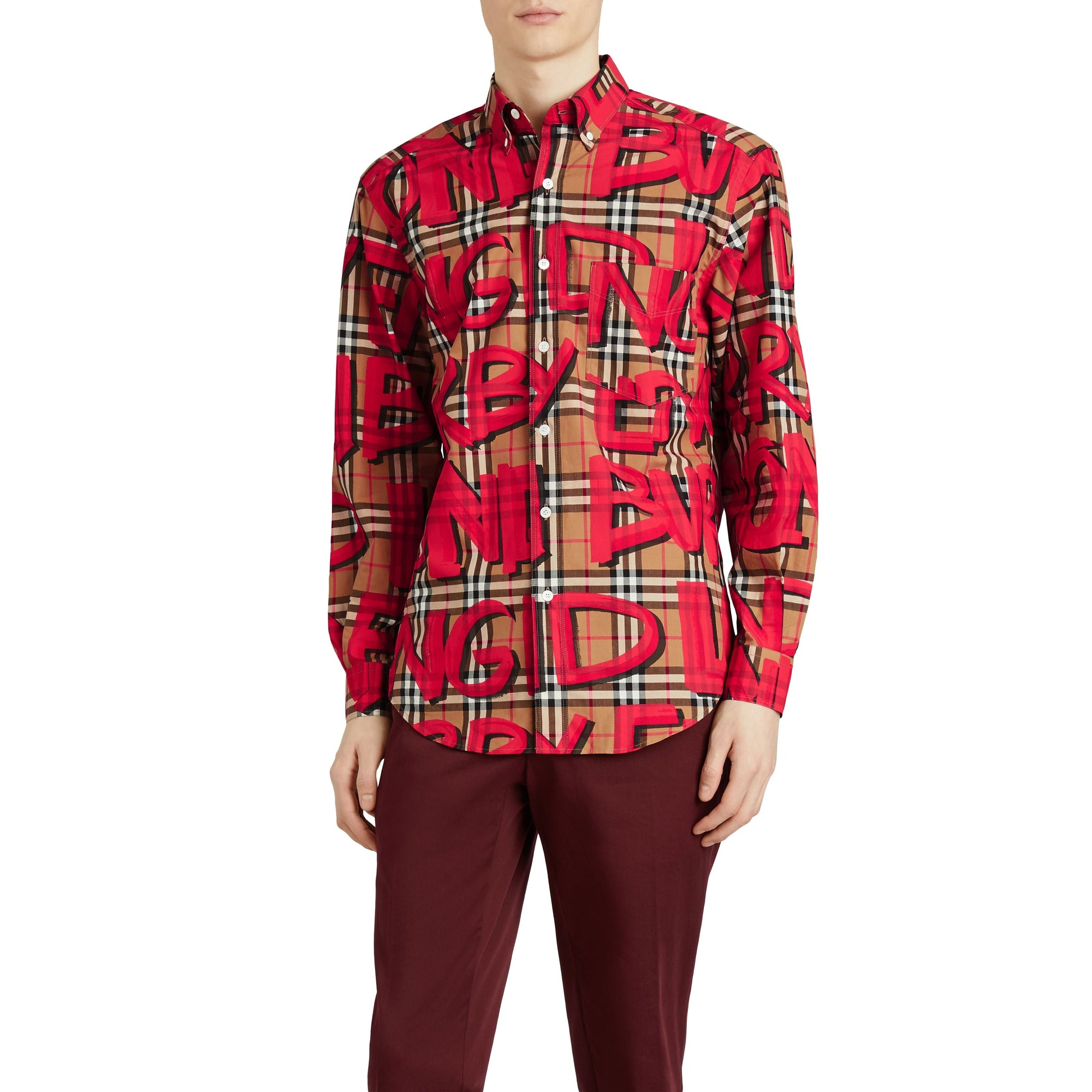Chemise à motif Vintage check et graffiti - Bright Red