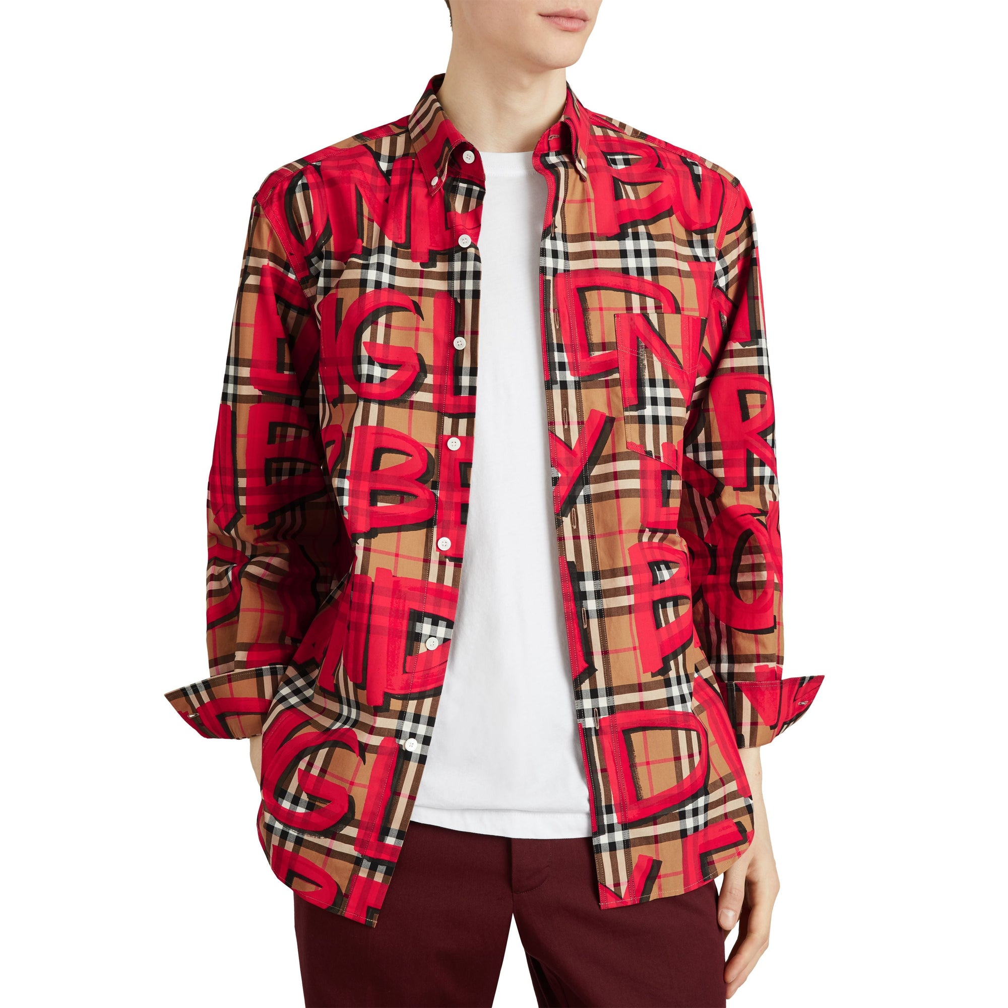 Chemise à motif Vintage check et graffiti - Bright Red