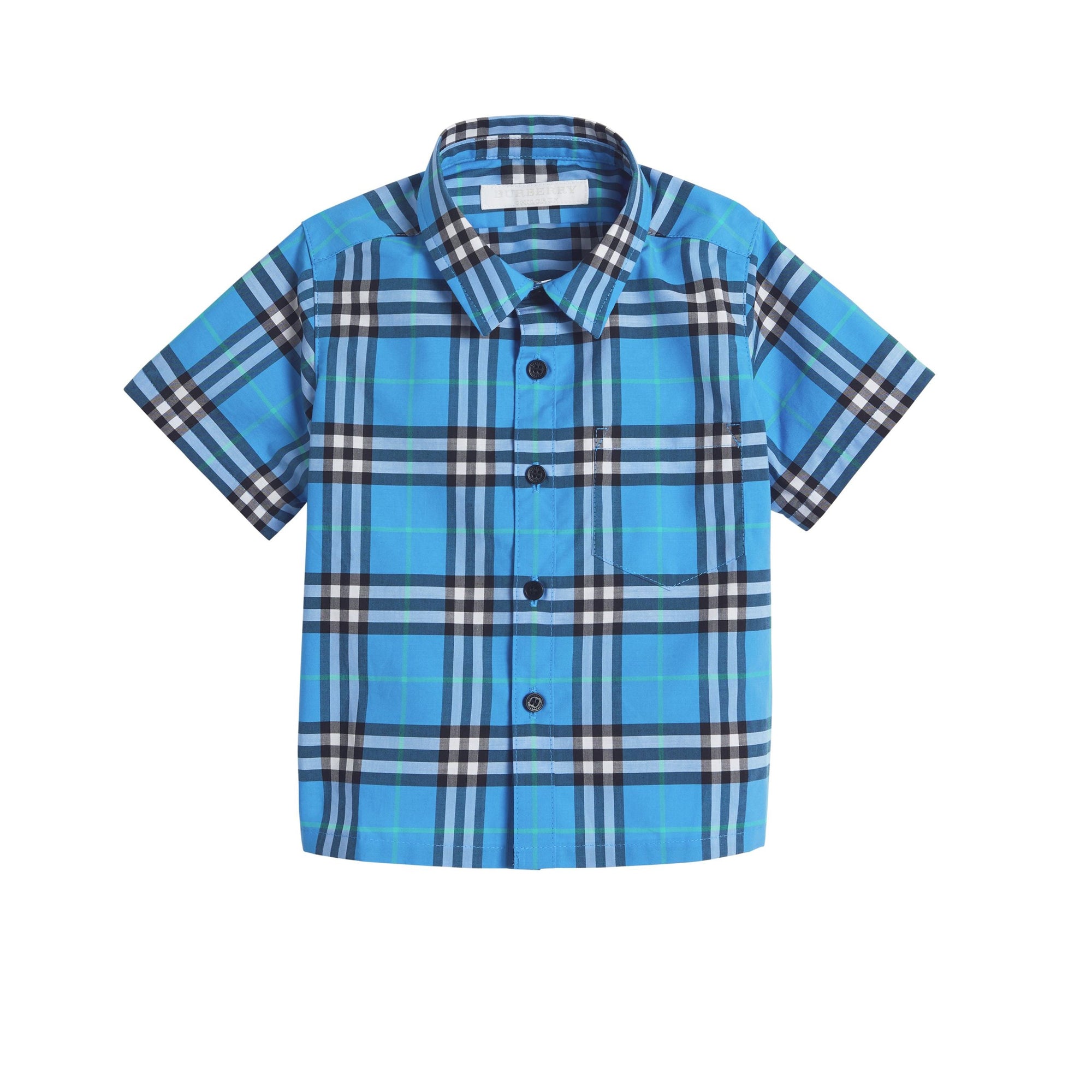 Chemise en coton à manches courtes avec motif check - Azure Blue