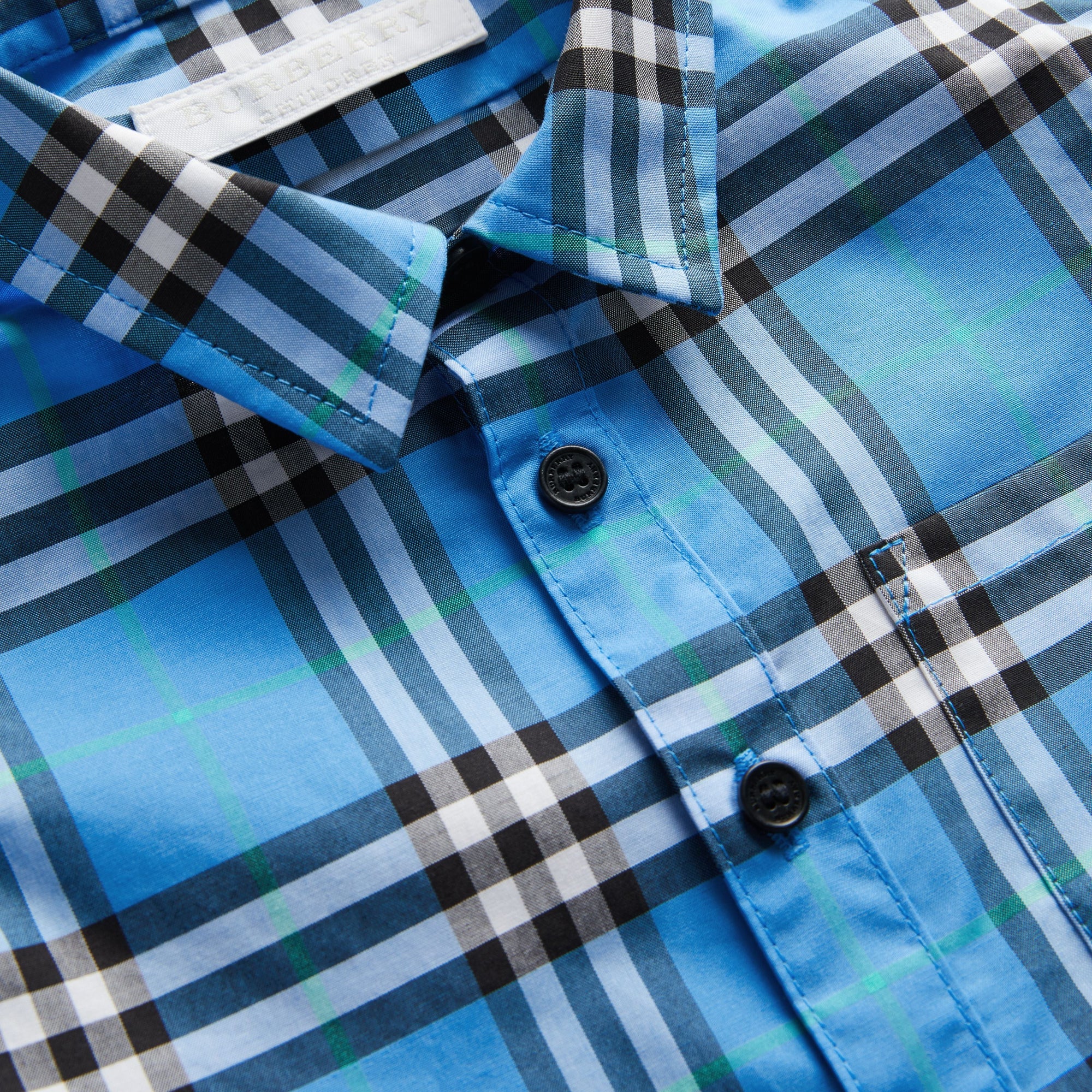 Chemise en coton à manches courtes avec motif check - Azure Blue