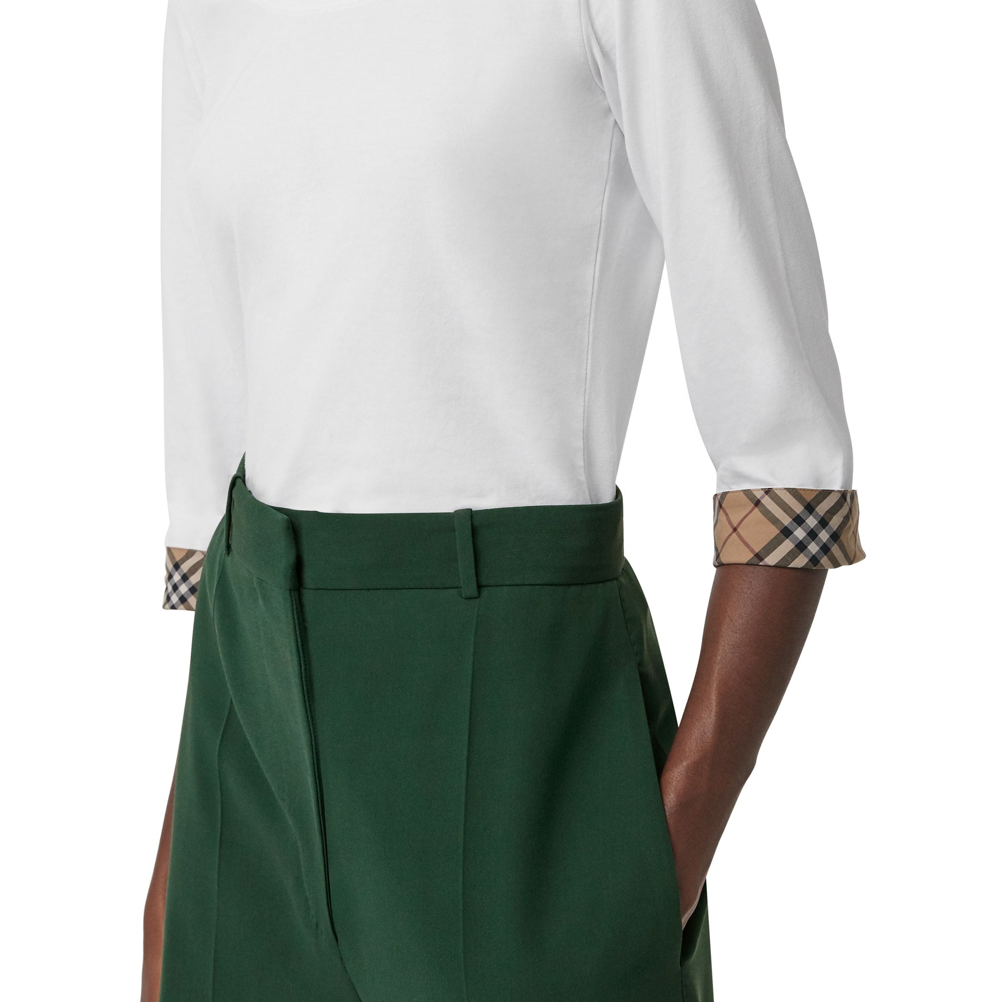 Haut en coton extensible avec détails check - White