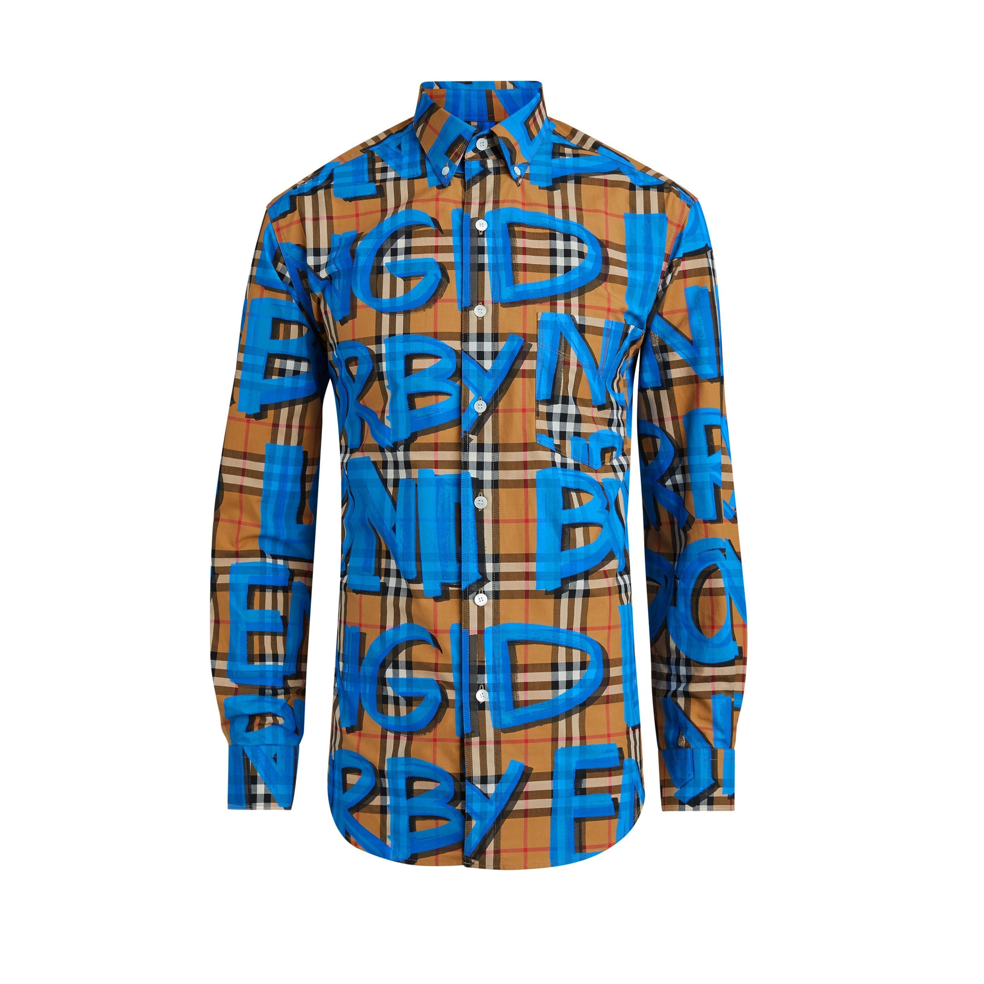 Chemise à motif Vintage check et graffiti - Bright Blue