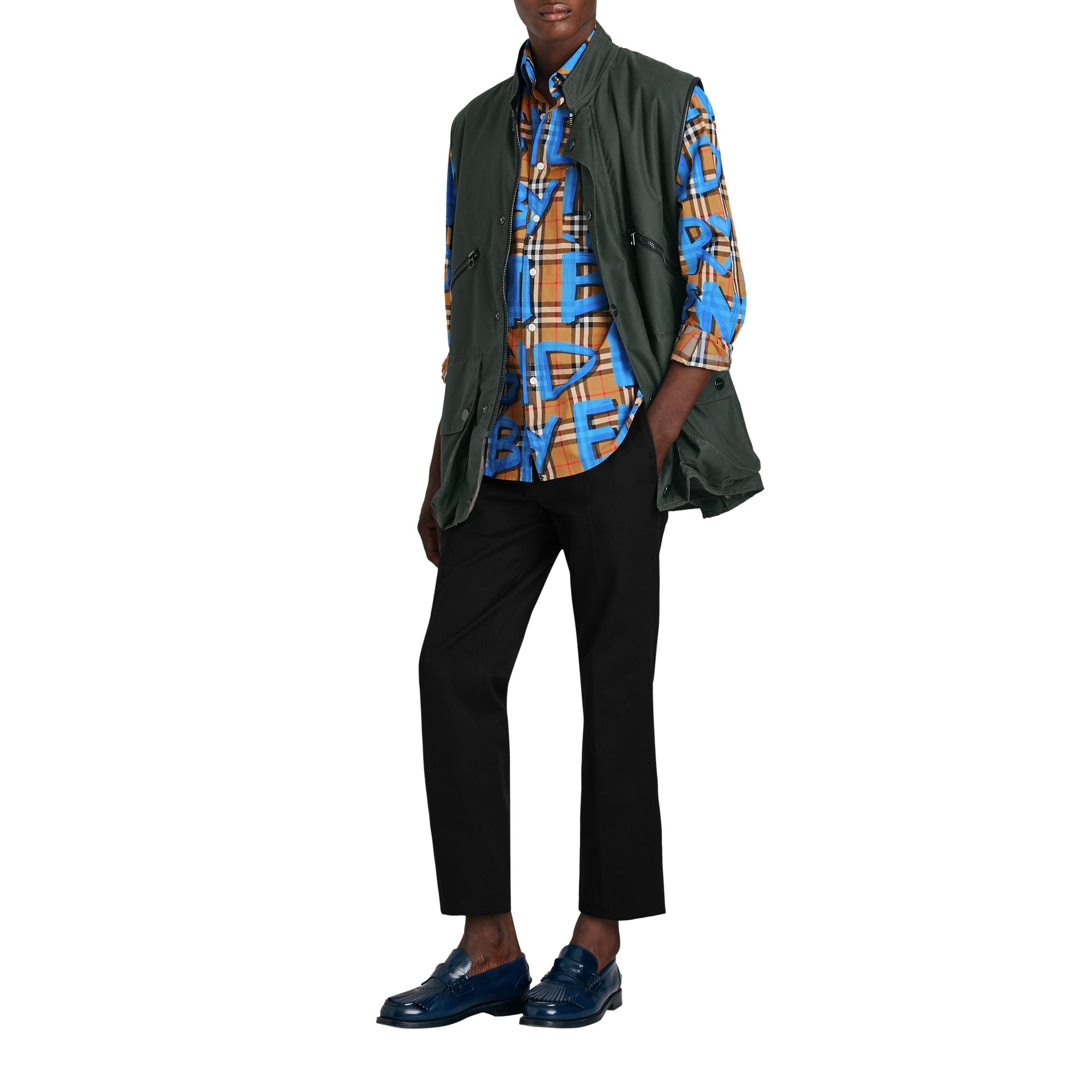 Chemise à motif Vintage check et graffiti - Bright Blue