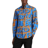 Chemise à motif Vintage check et graffiti - Bright Blue