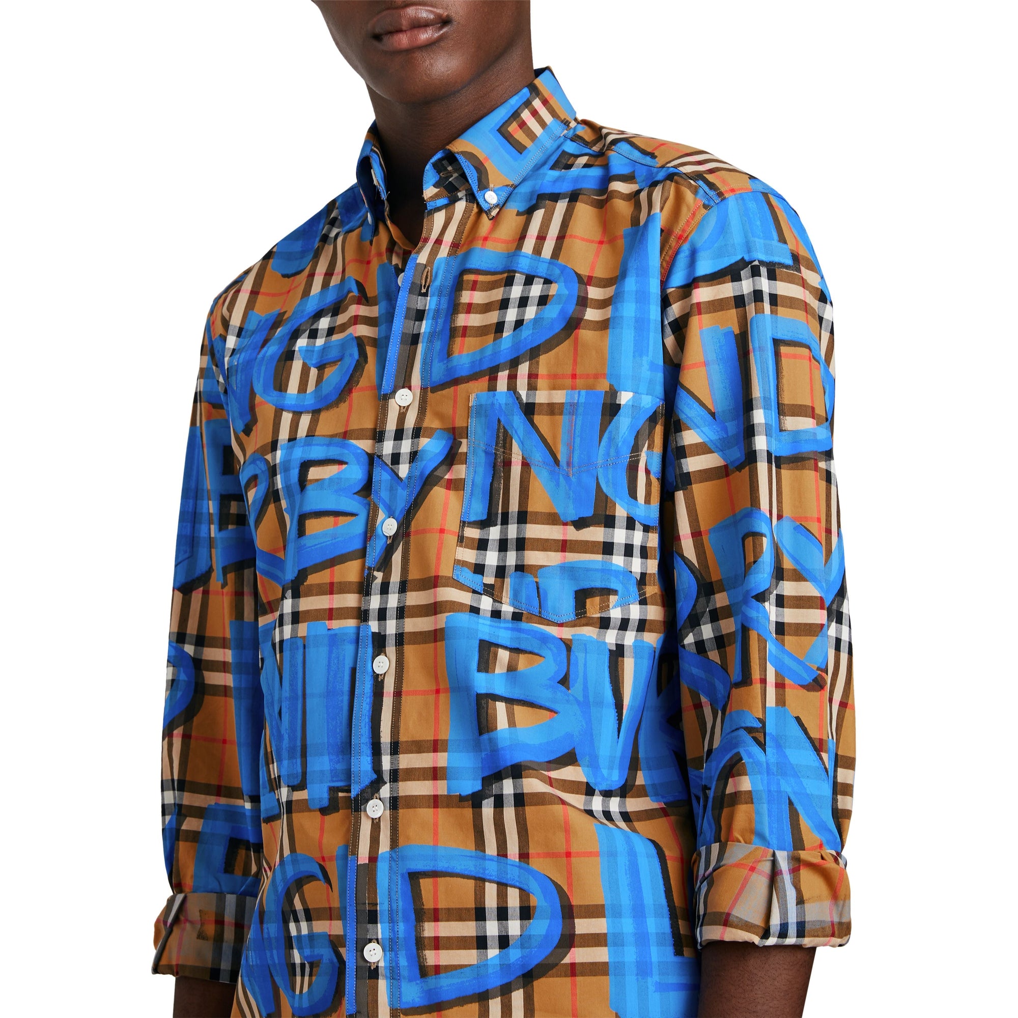 Chemise à motif Vintage check et graffiti - Bright Blue