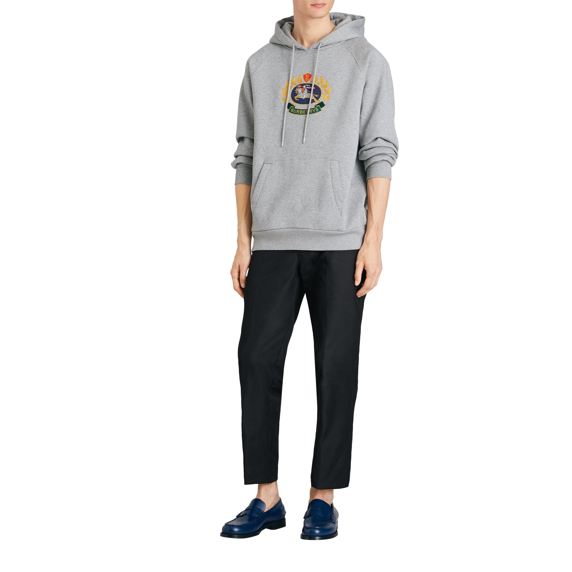 Sweat-shirt à capuche en jersey avec logo d'archive brodé - Pale Grey Melange