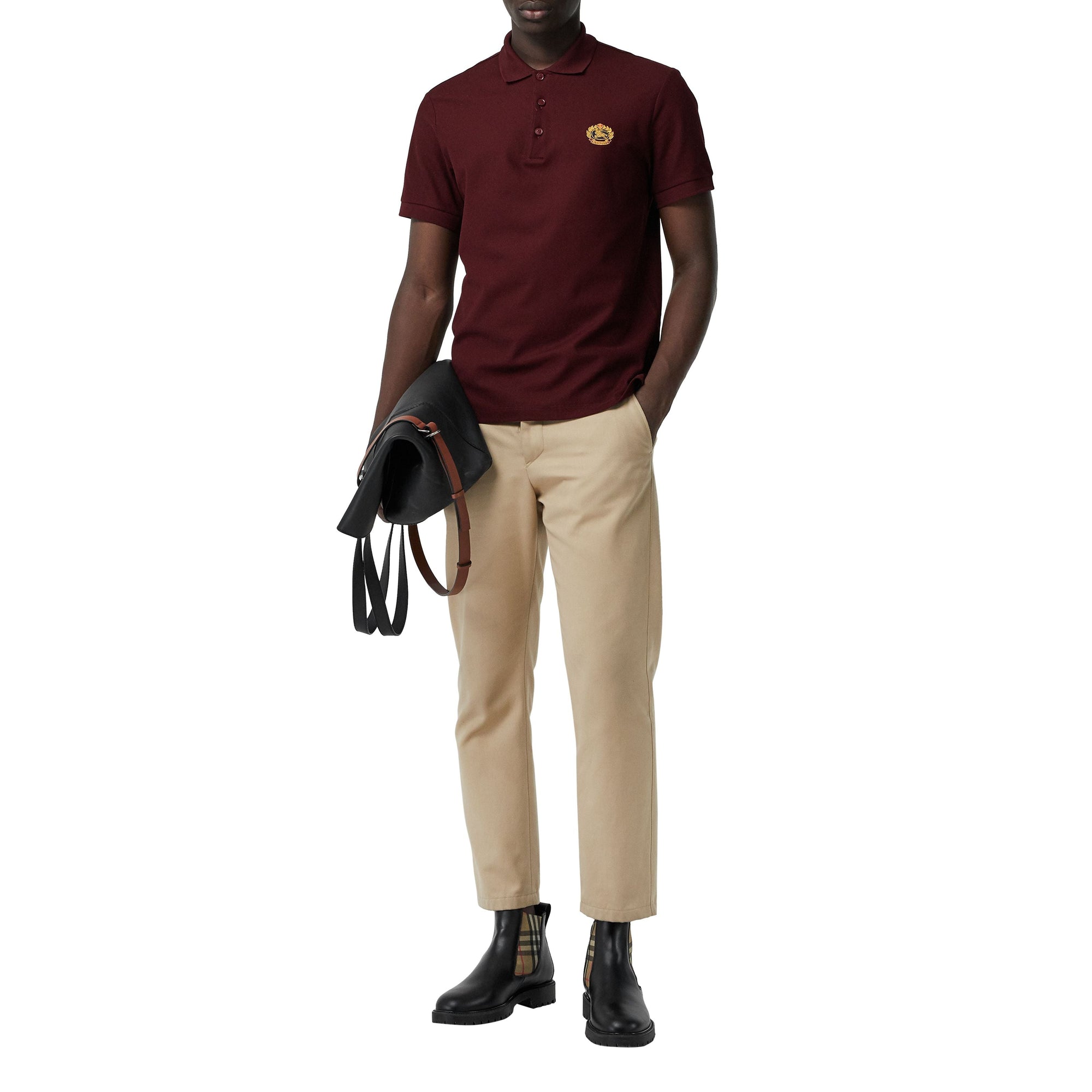 Polo en piqué de coton avec logo d'archive - Burgundy