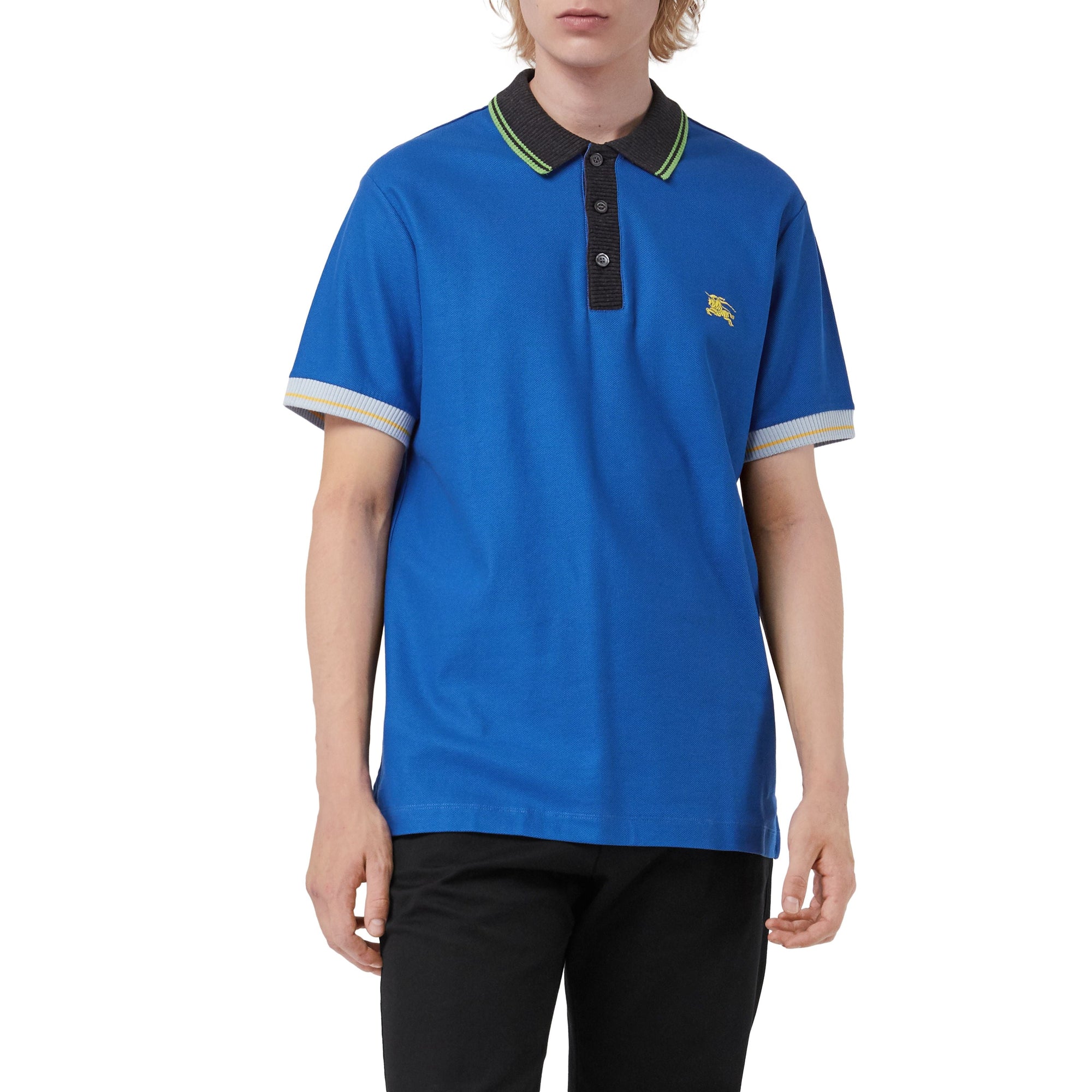 Polo en piqué de coton à bordure contrastante - Cerulean Blue