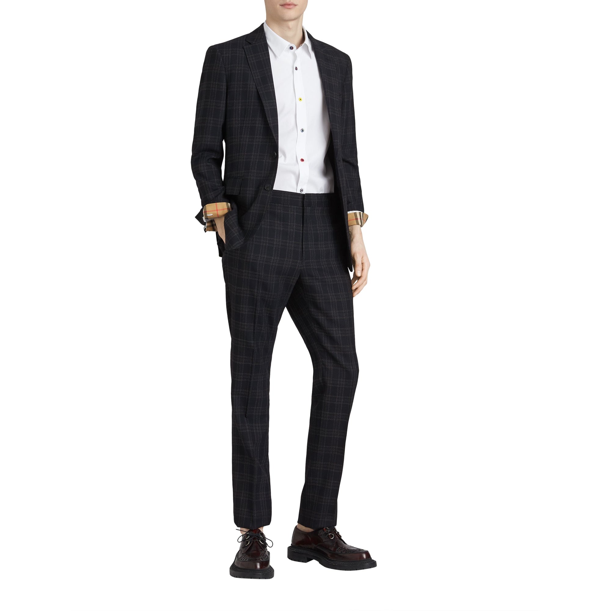 Chemise en coton extensible avec bouton contrastant - White