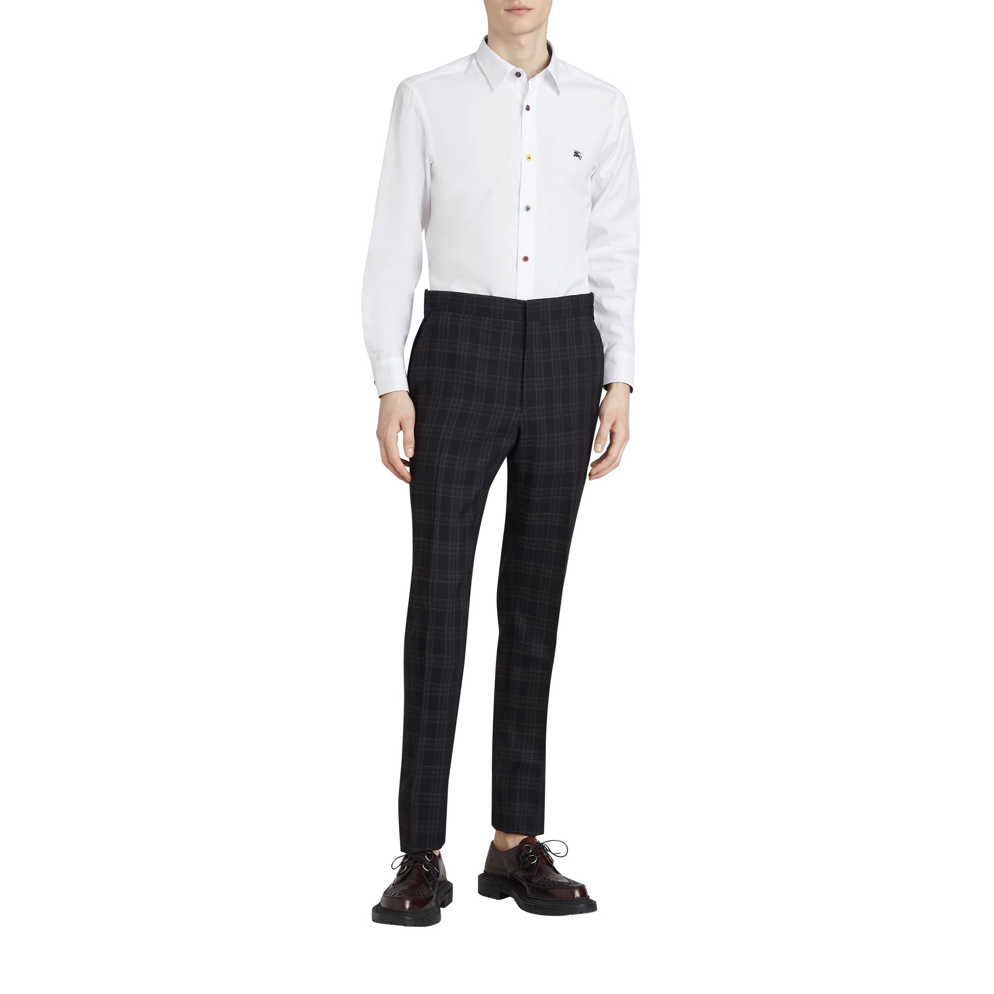 Chemise en coton extensible avec bouton contrastant - White
