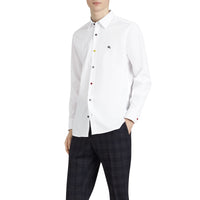 Chemise en coton extensible avec bouton contrastant - White