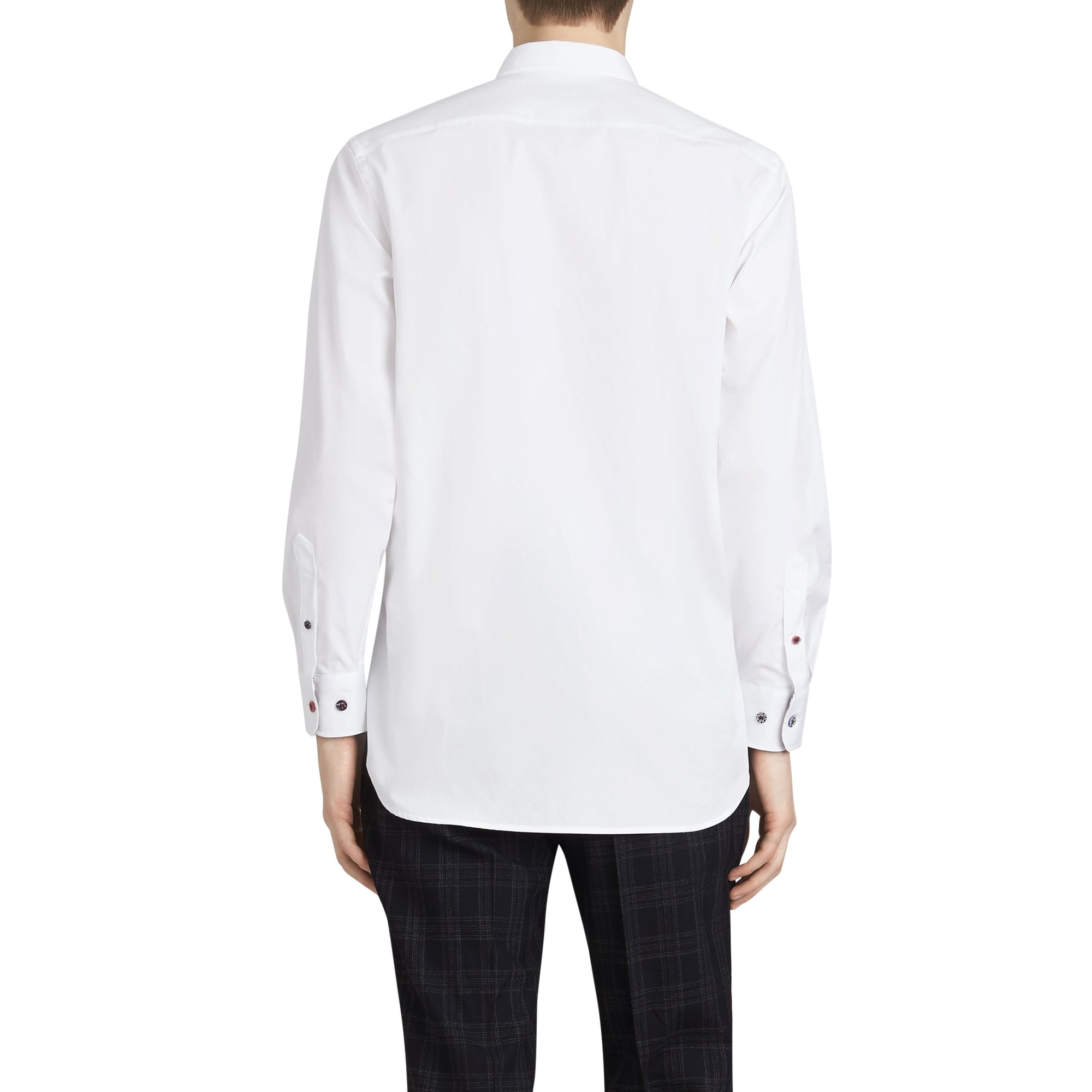 Chemise en coton extensible avec bouton contrastant - White