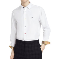Chemise en coton extensible avec bouton contrastant - White