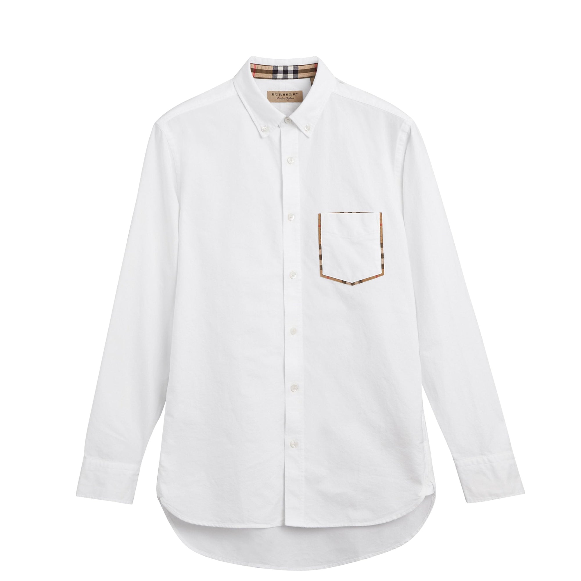 Chemise Oxford en coton à détails check - White