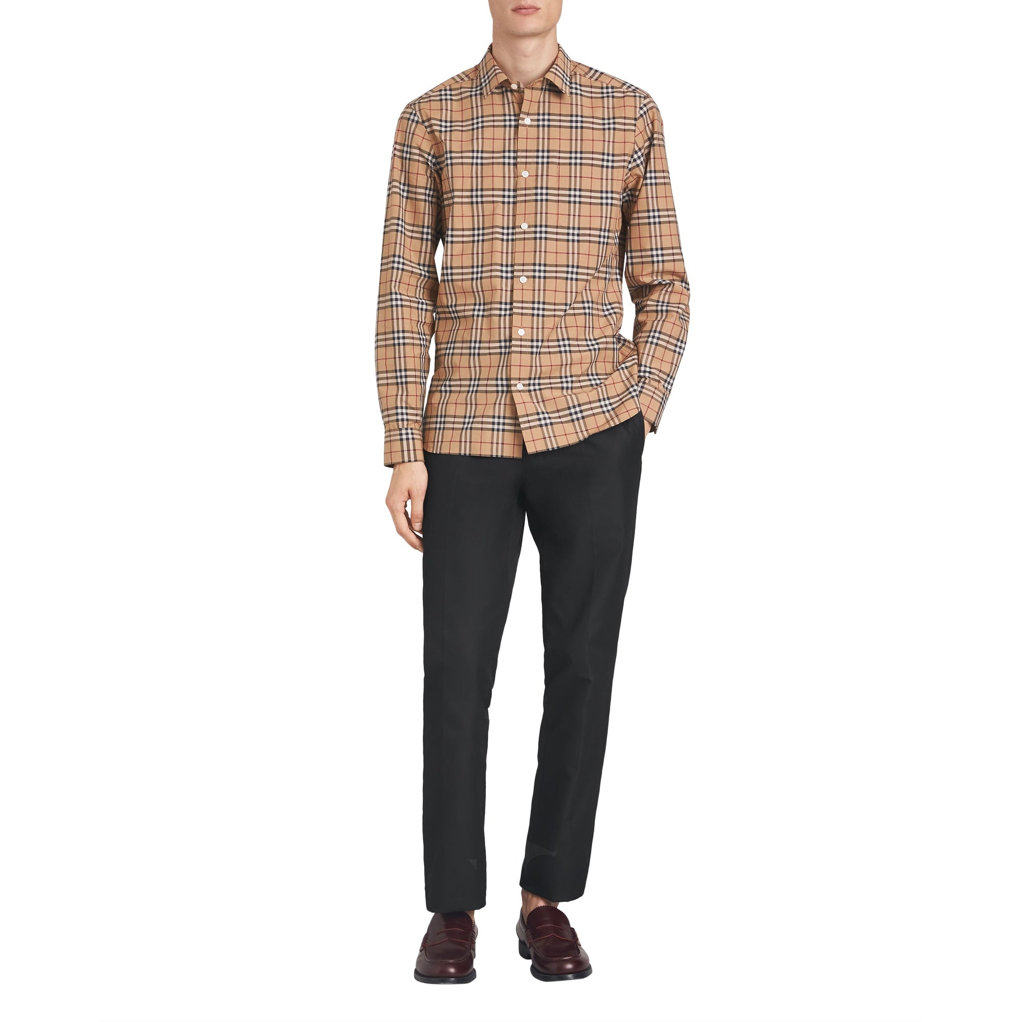 Chemise en coton à motif check - Camel