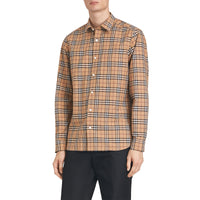 Chemise en coton à motif check - Camel