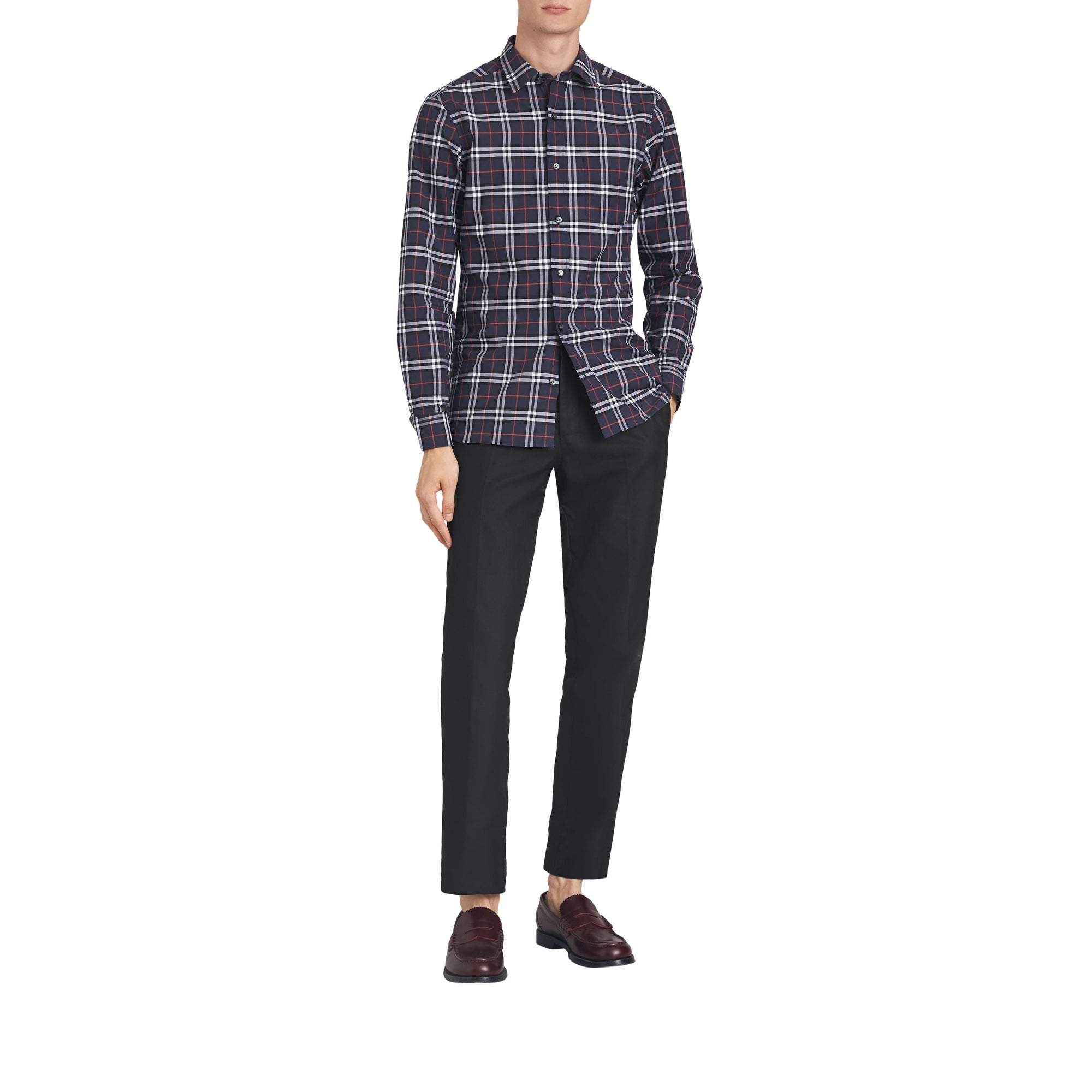 Chemise en coton à motif check - Navy Blue