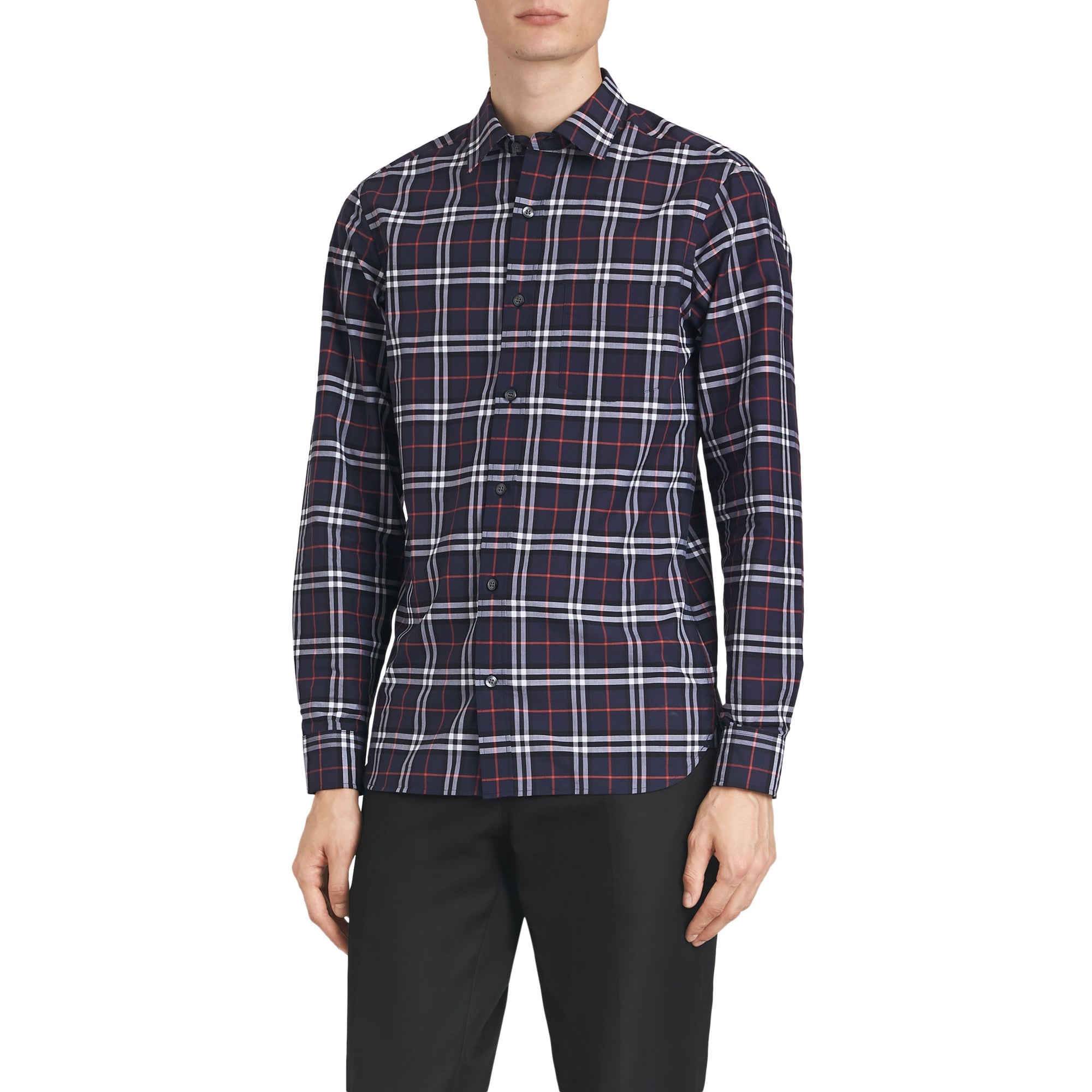 Chemise en coton à motif check - Navy Blue
