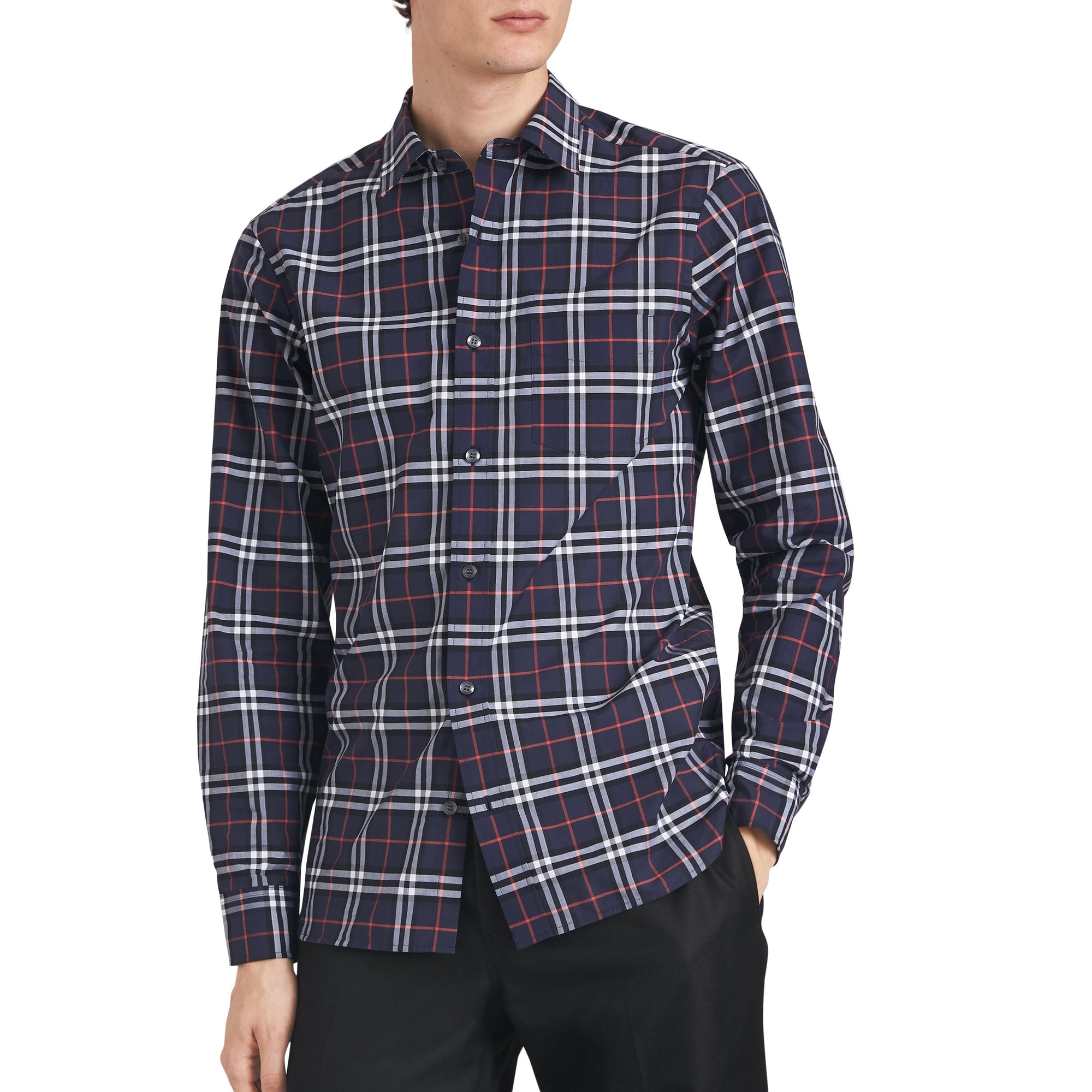 Chemise en coton à motif check - Navy Blue