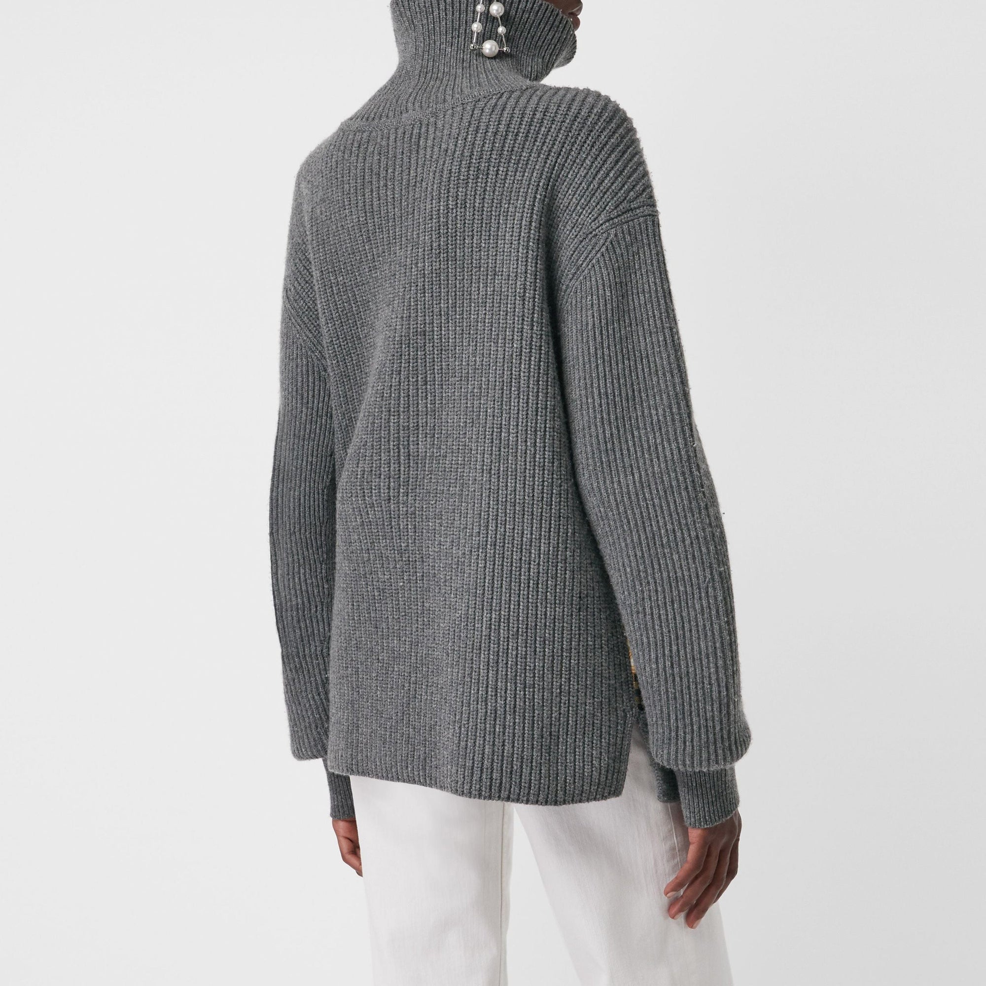 Pull col roulé en laine imprimé écharpes d'archive - Grey Melange
