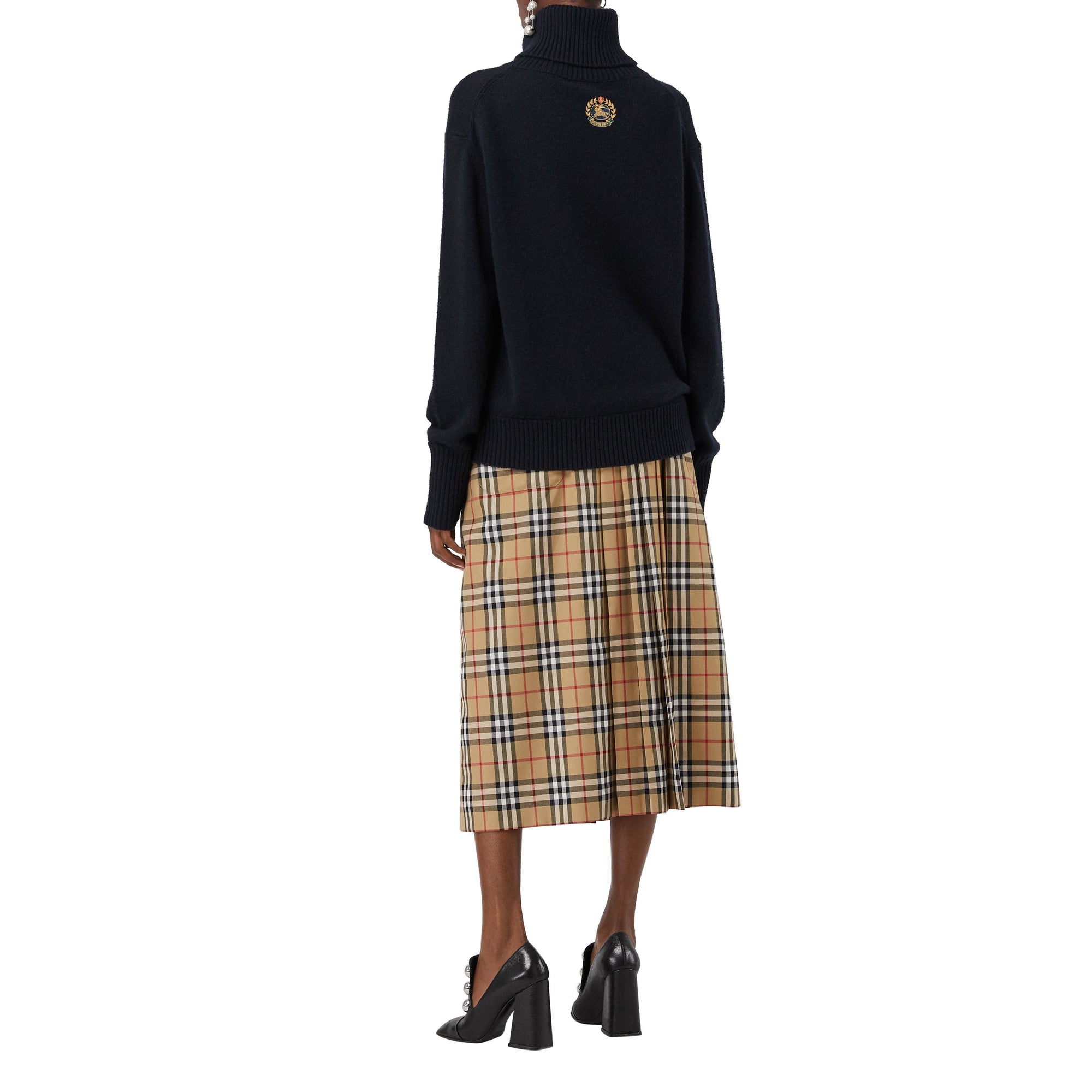 Pull à col roulé en cachemire avec écusson brodé - Navy