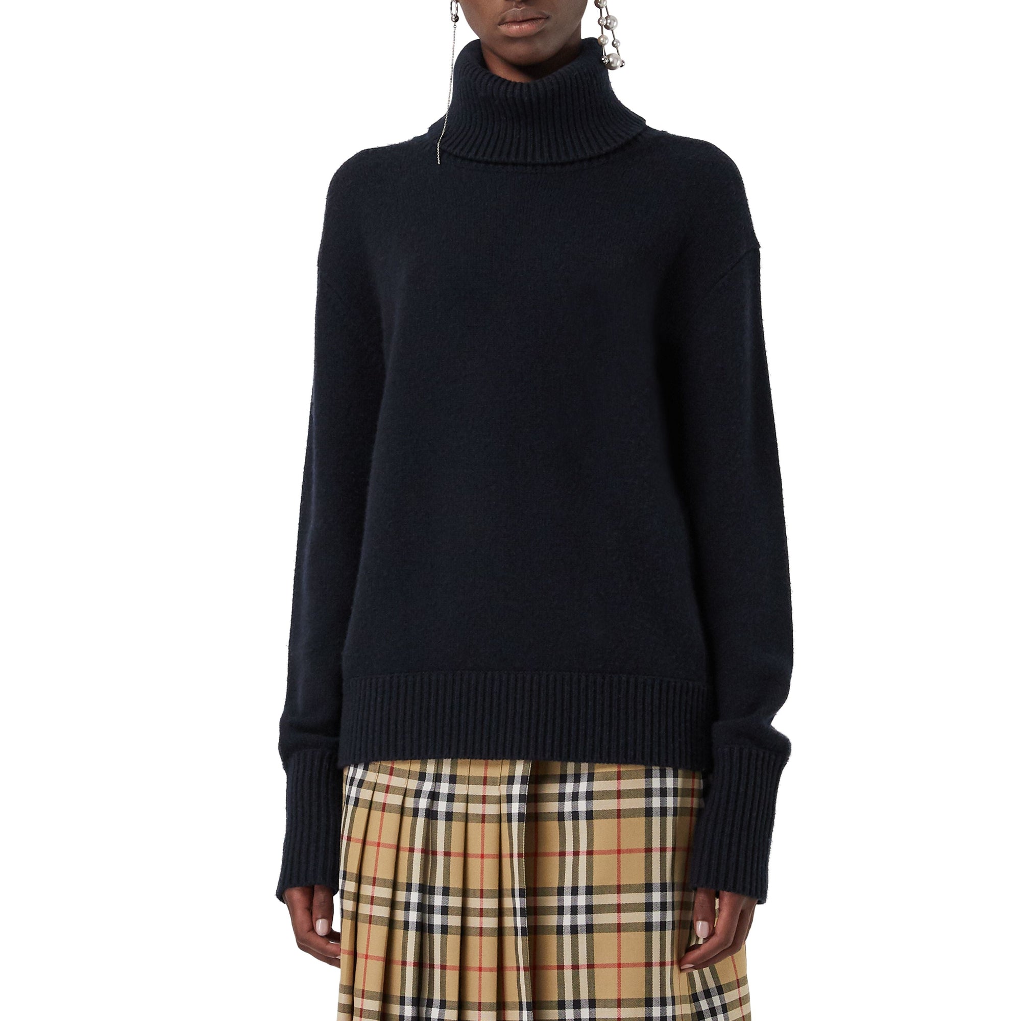 Pull à col roulé en cachemire avec écusson brodé - Navy