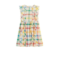 Robe en mousseline de soie à motif check et volants - Pale Stone