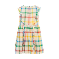 Robe en mousseline de soie à motif check et volants - Pale Stone