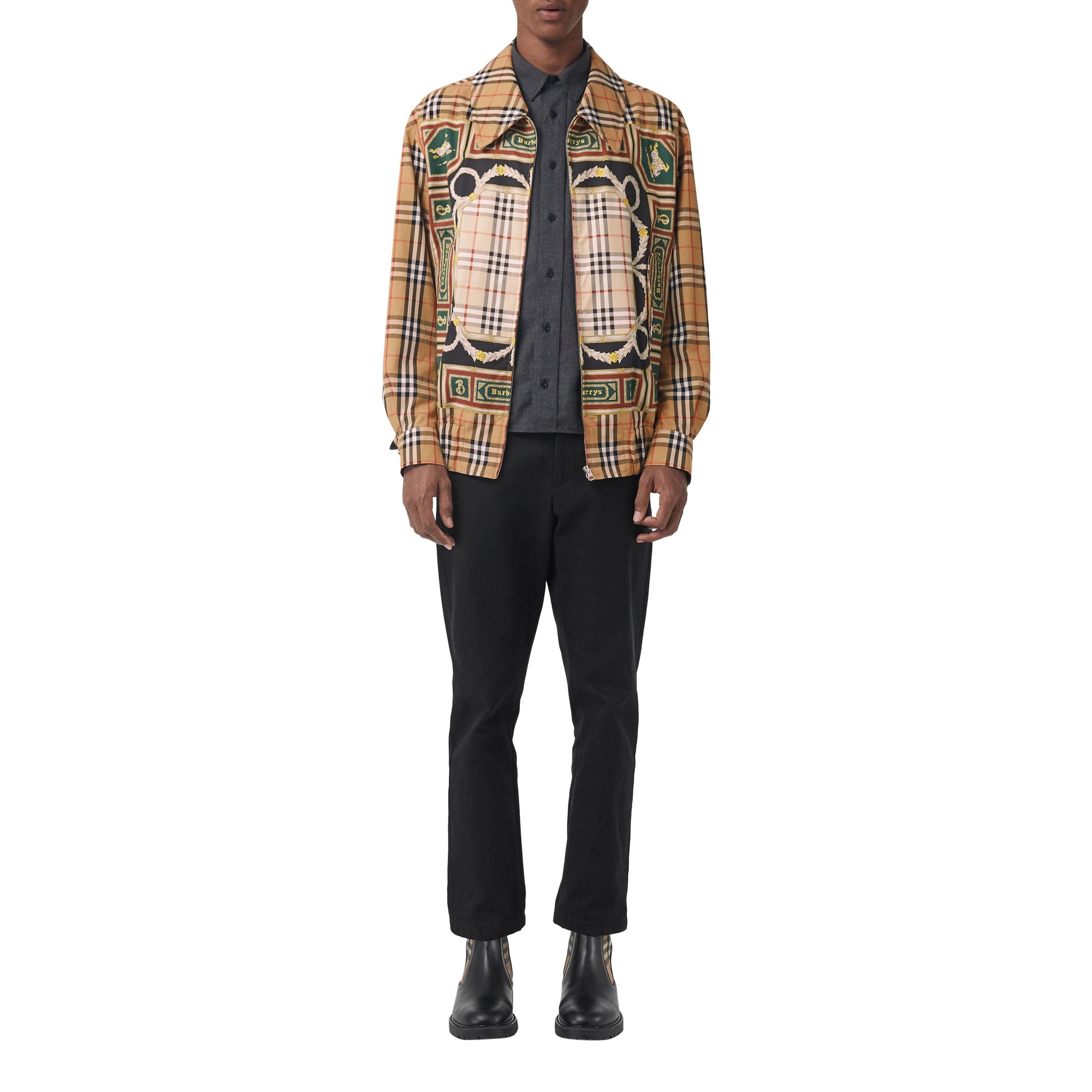 Veste Harrington à imprimé écharpes d'archive - Antique Yellow