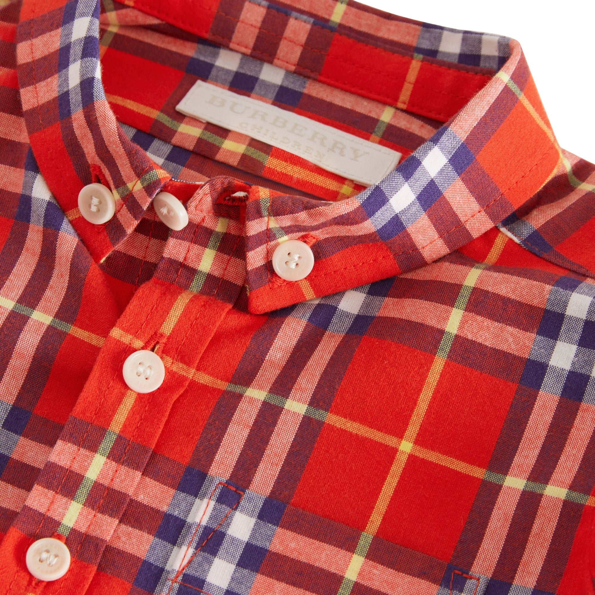 Chemise en coton à motif check avec col boutonné - Orange Red