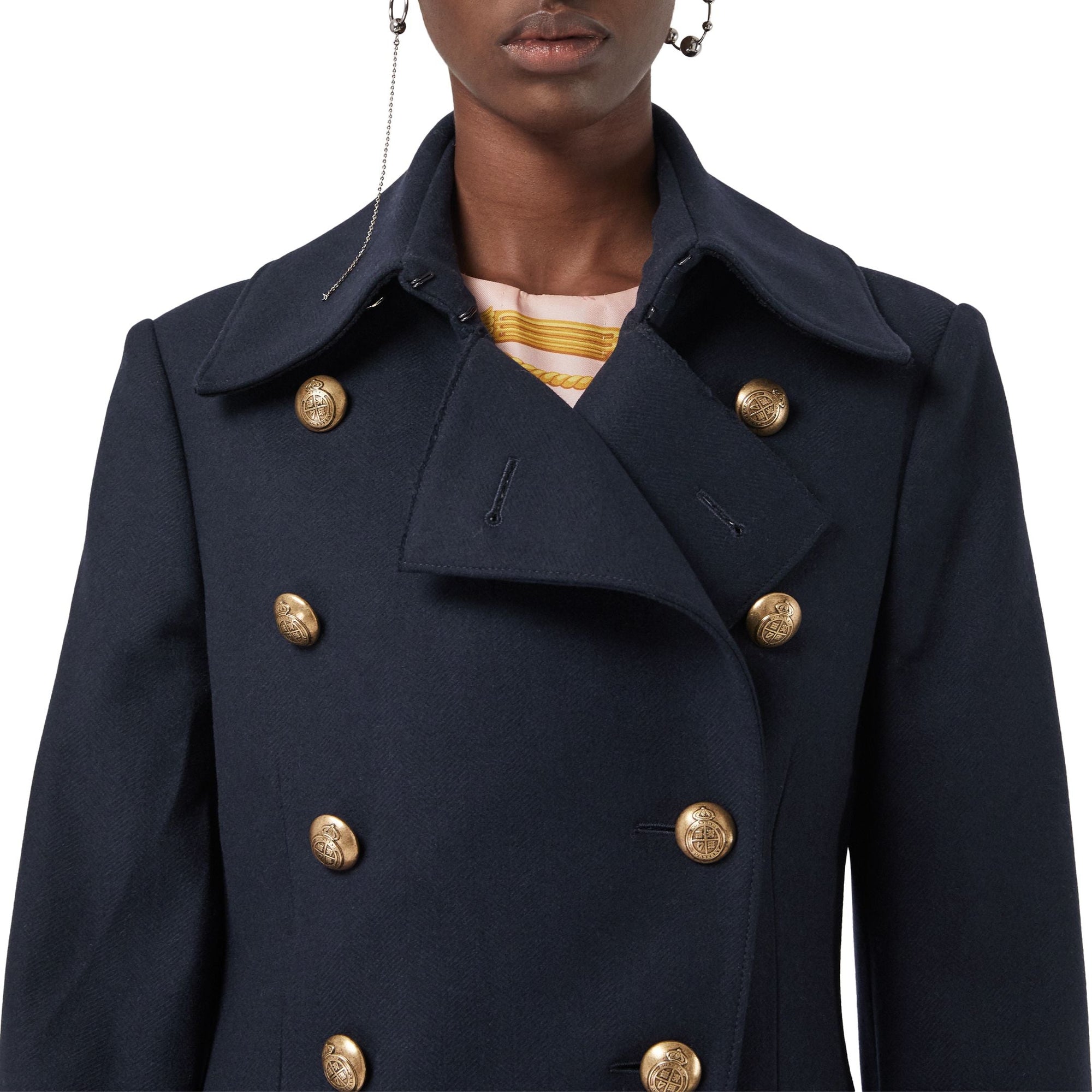 Manteau ajusté double boutons en laine & cachemire - Navy