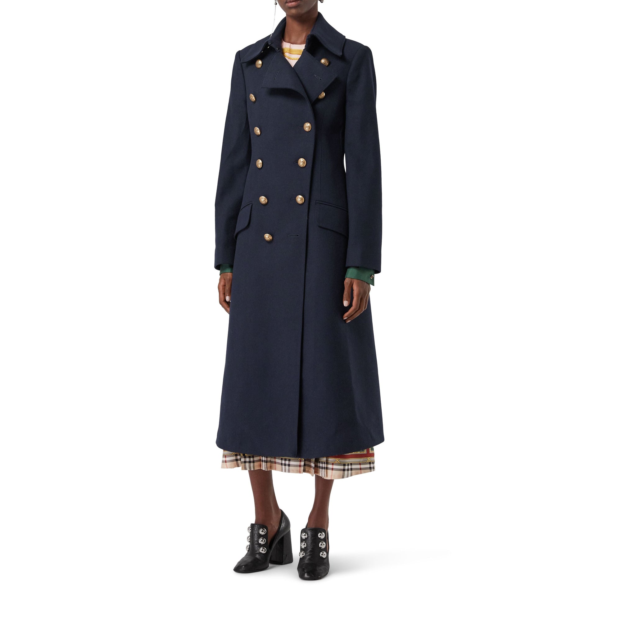 Manteau ajusté double boutons en laine & cachemire - Navy