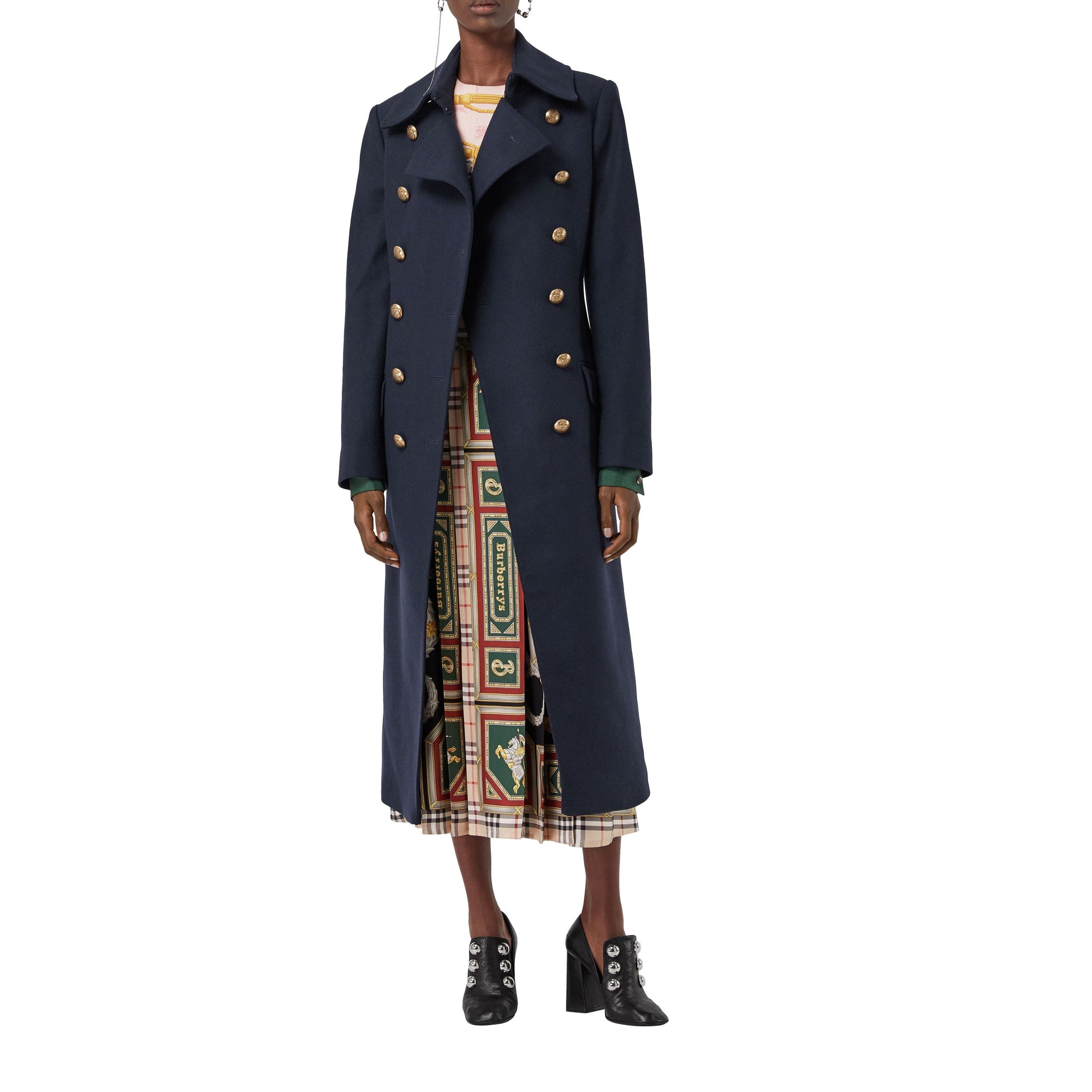 Manteau ajusté double boutons en laine & cachemire - Navy