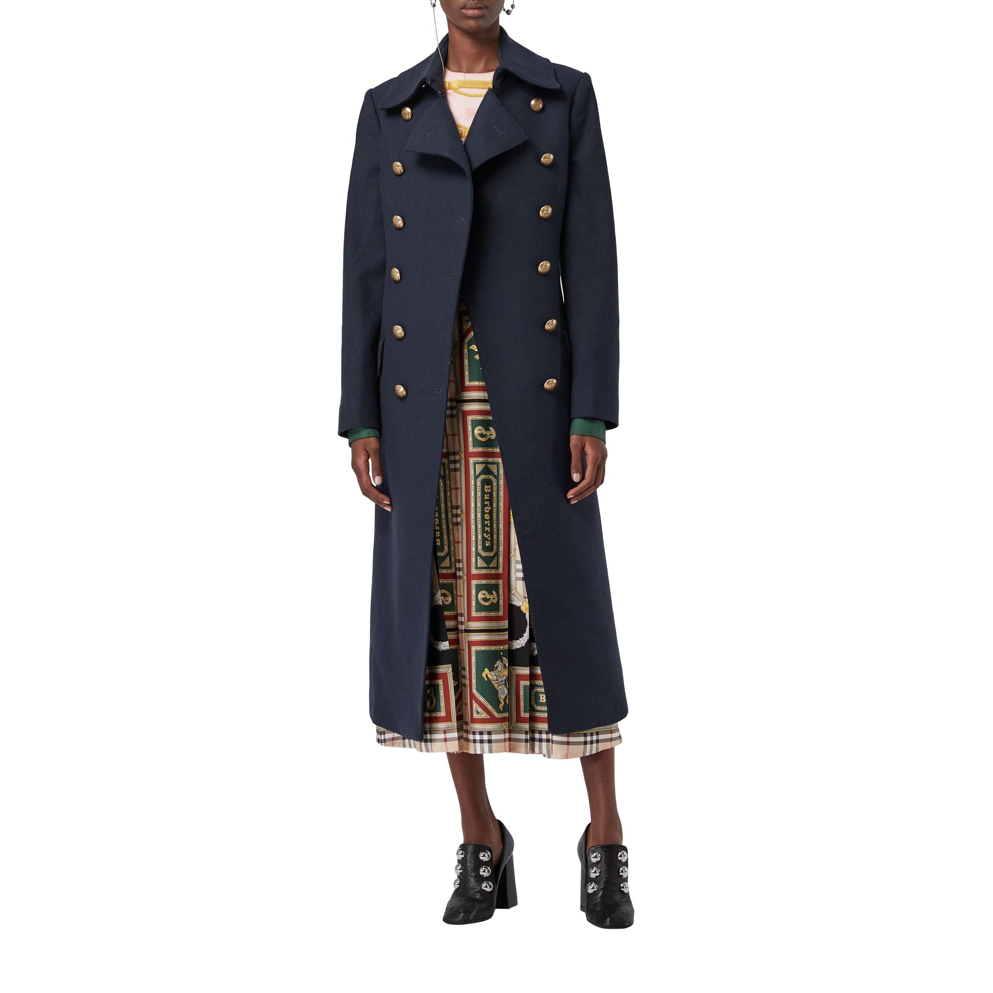 Manteau ajusté double boutons en laine & cachemire - Navy