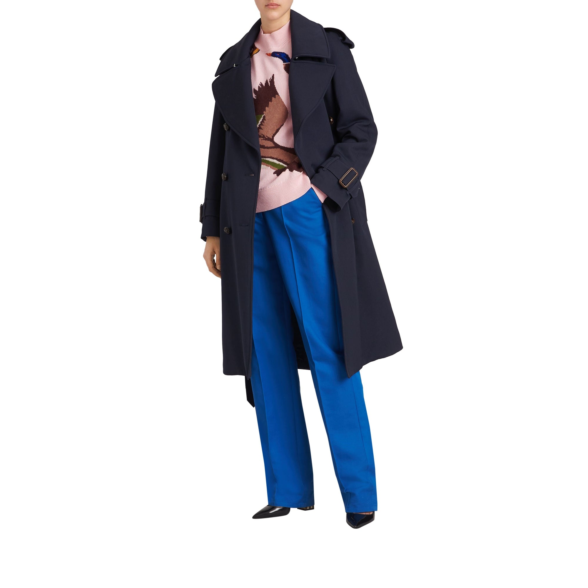 Trench en gabardine de laine avec revers oversize - Navy