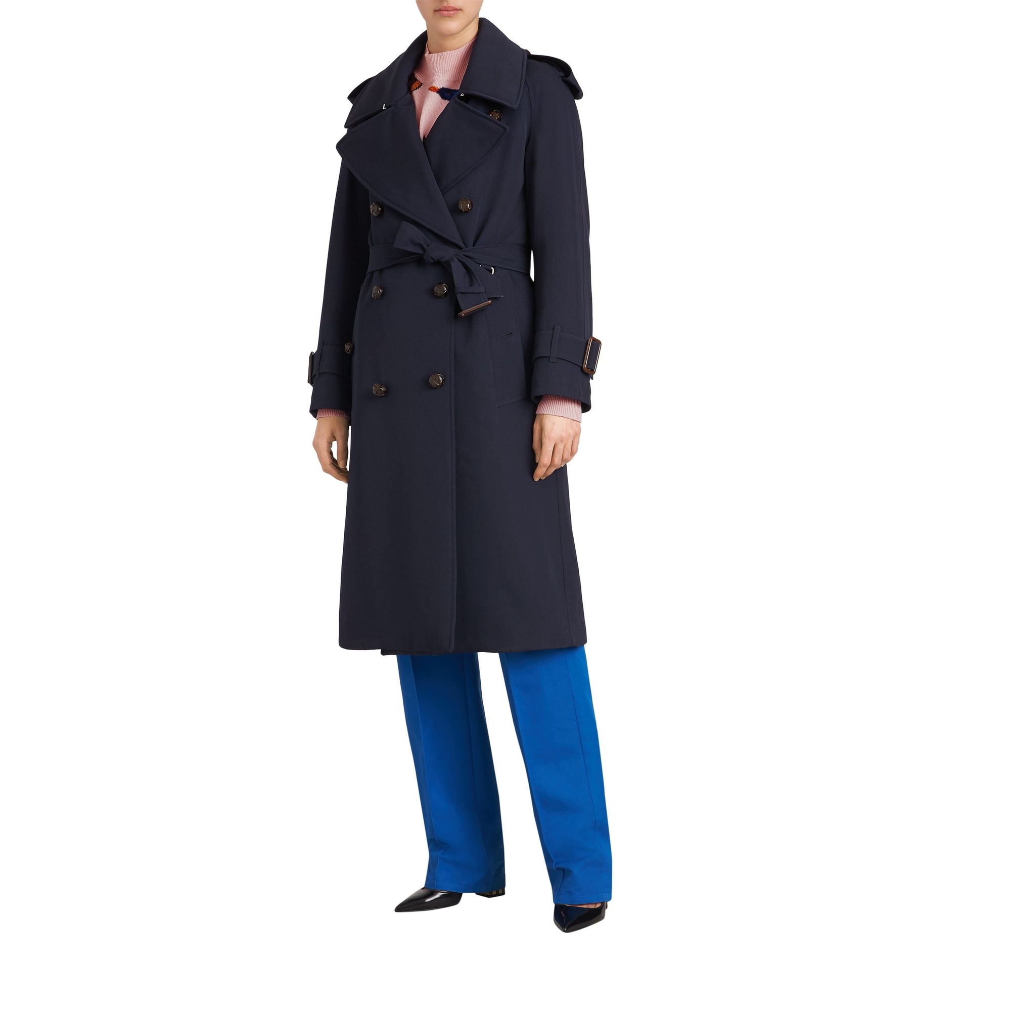 Trench en gabardine de laine avec revers oversize - Navy