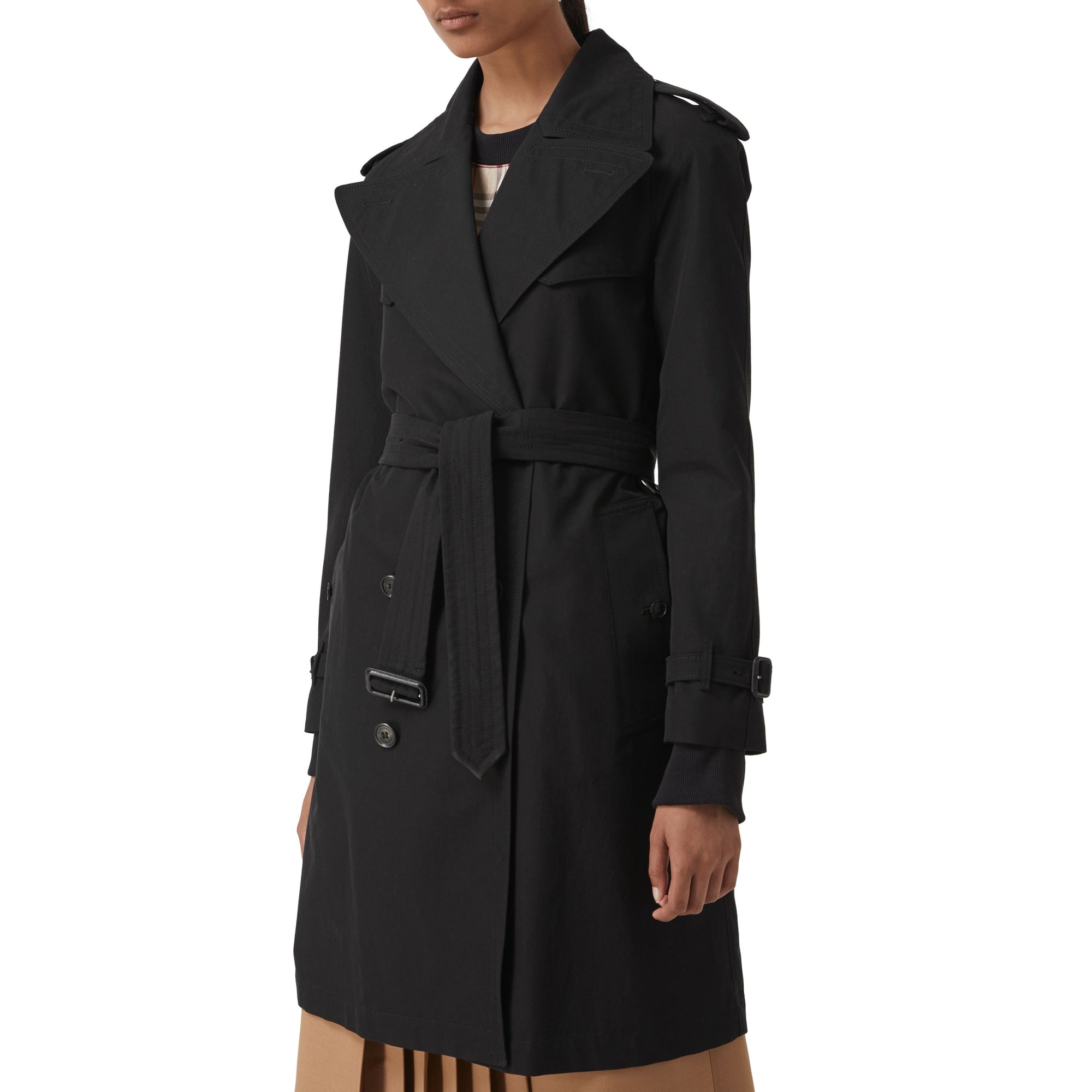 Trench en gabardine de coton avec revers oversize - Black