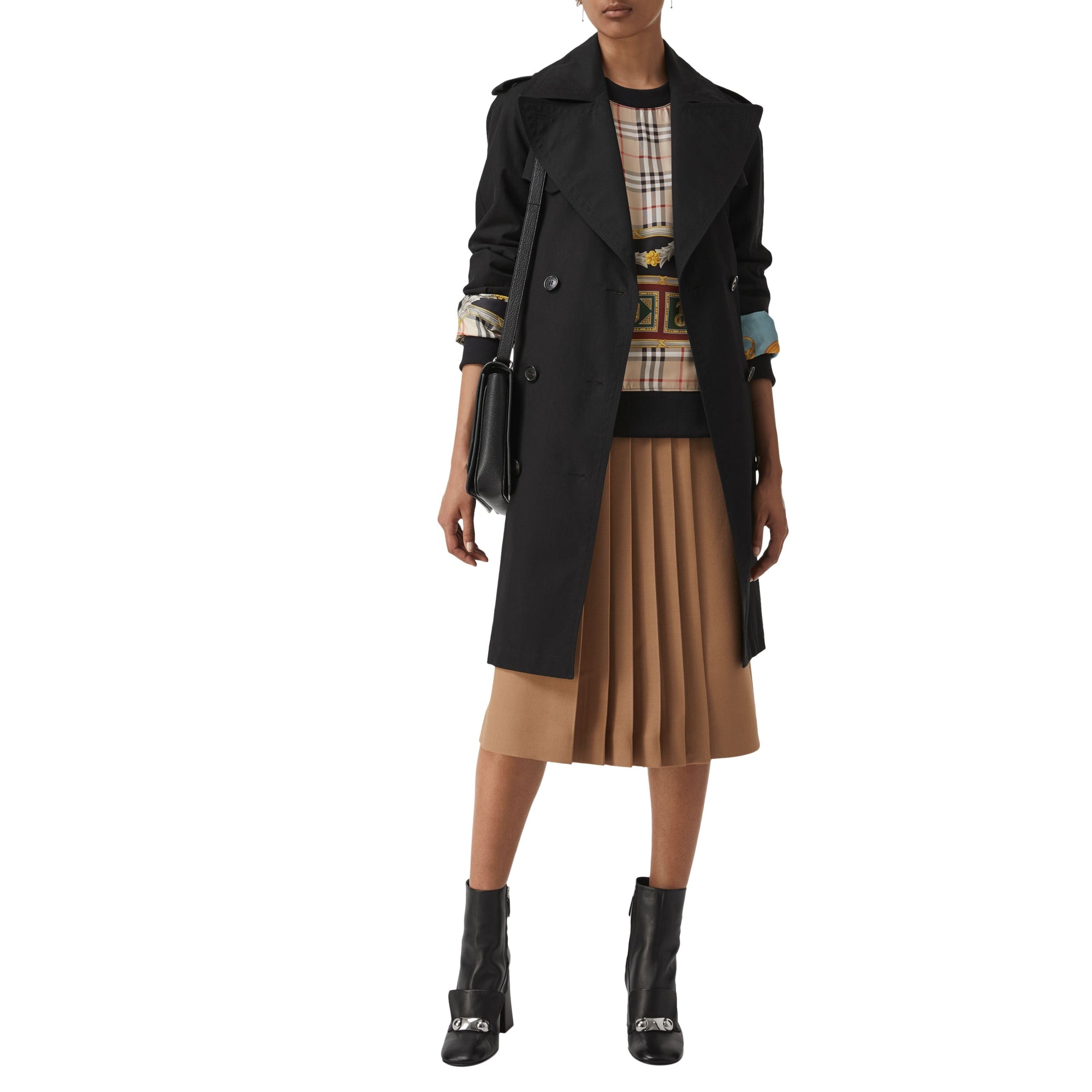 Trench en gabardine de coton avec revers oversize - Black