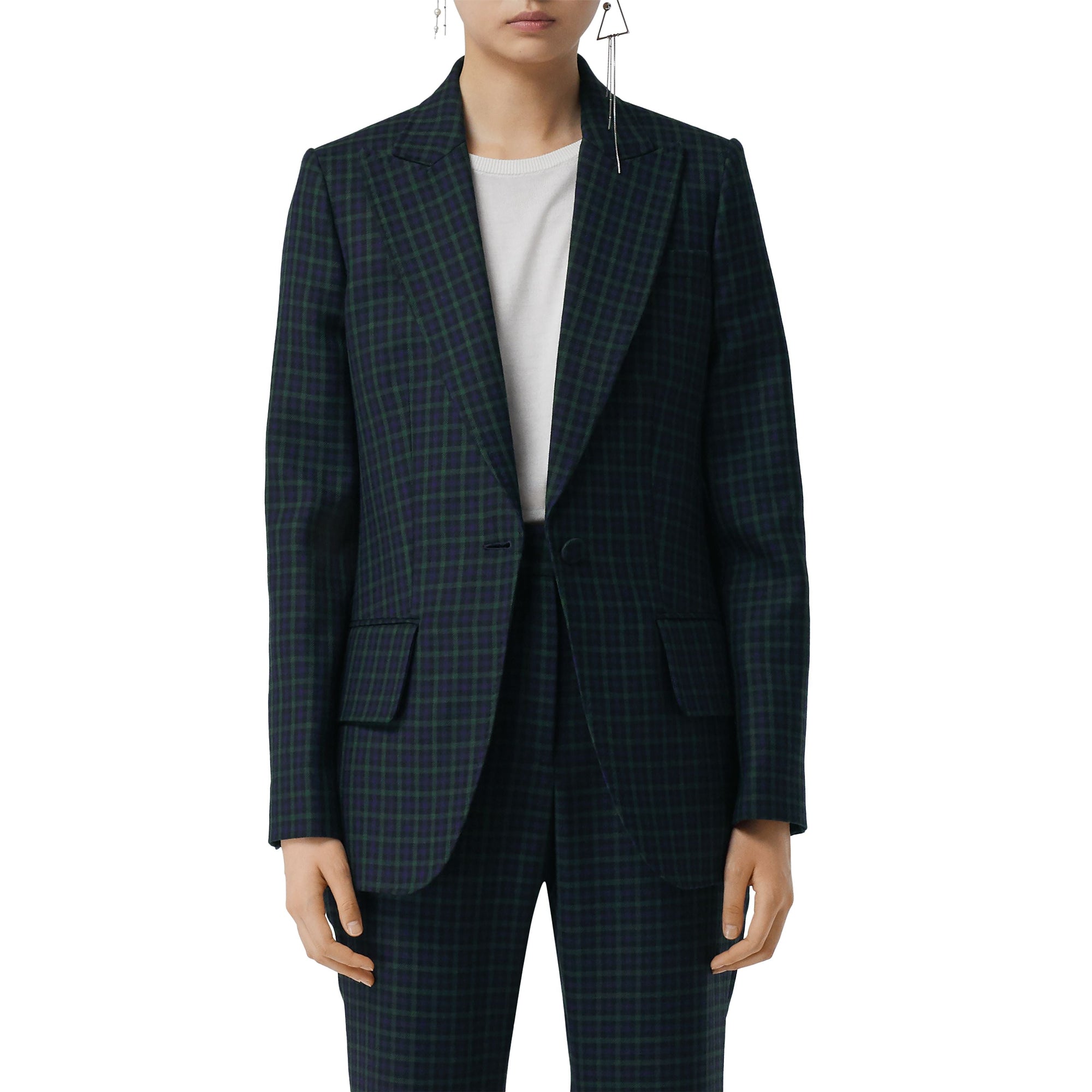 Blazer en laine extensible à motif check - Navy