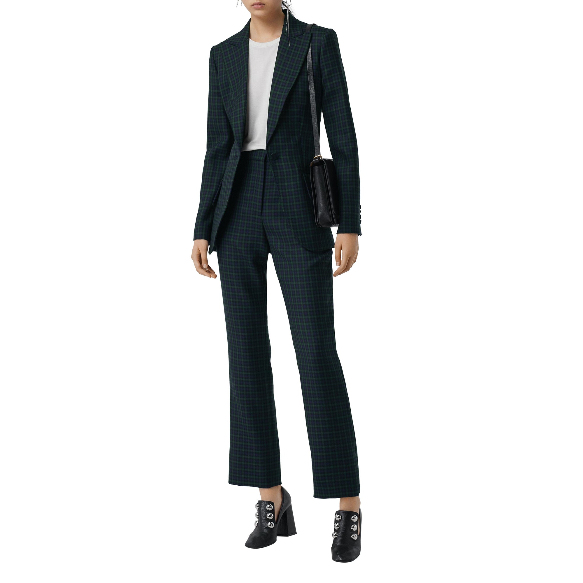Blazer en laine extensible à motif check - Navy