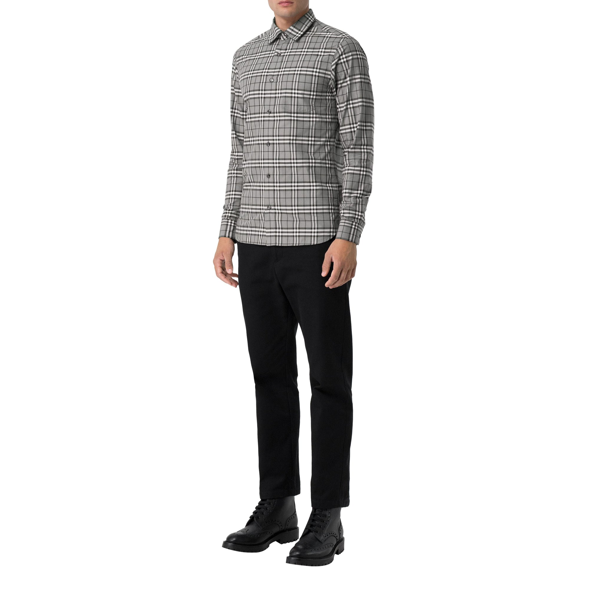 Chemise en coton à motif check - Charcoal