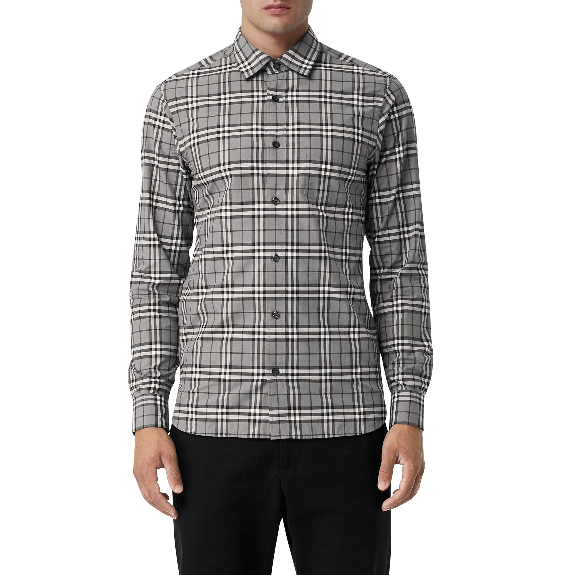 Chemise en coton à motif check - Charcoal