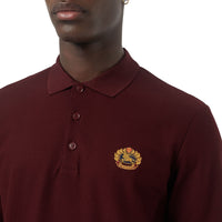 Polo à manches longues en piqué de coton avec logo d'archive - Burgundy