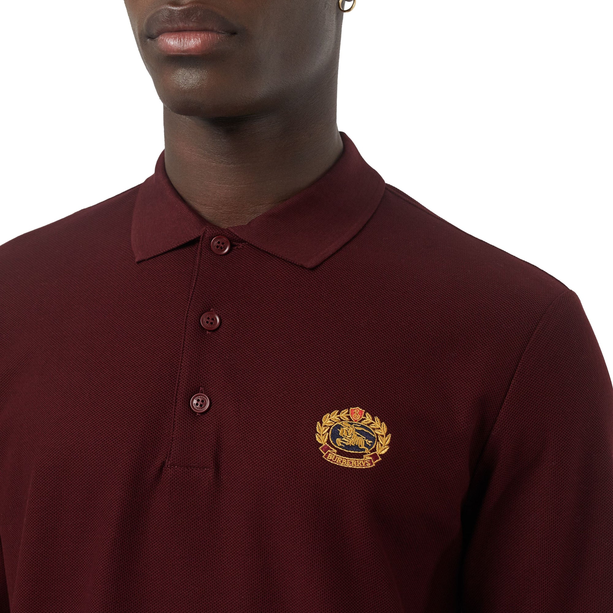 Polo à manches longues en piqué de coton avec logo d'archive - Burgundy