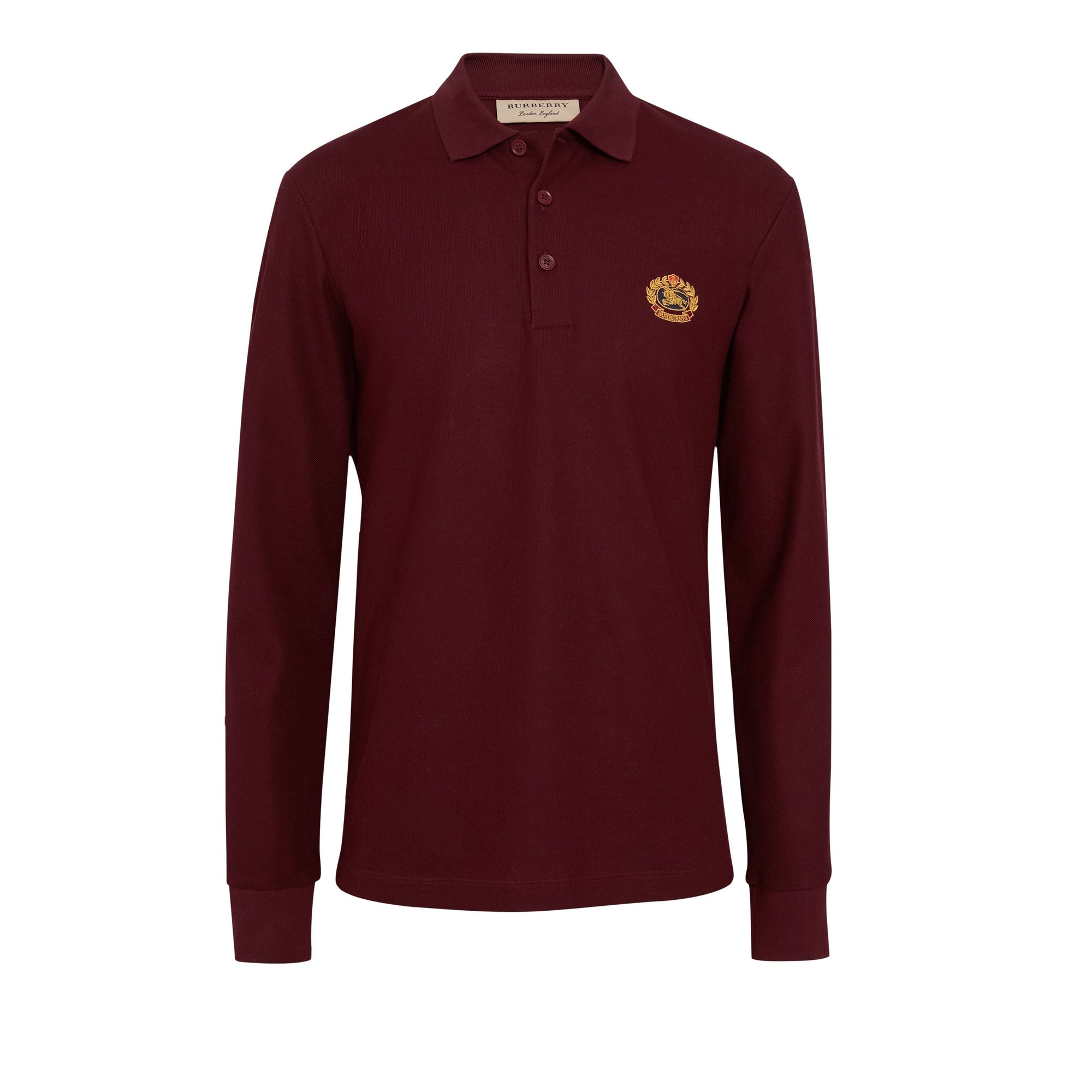 Polo à manches longues en piqué de coton avec logo d'archive - Burgundy