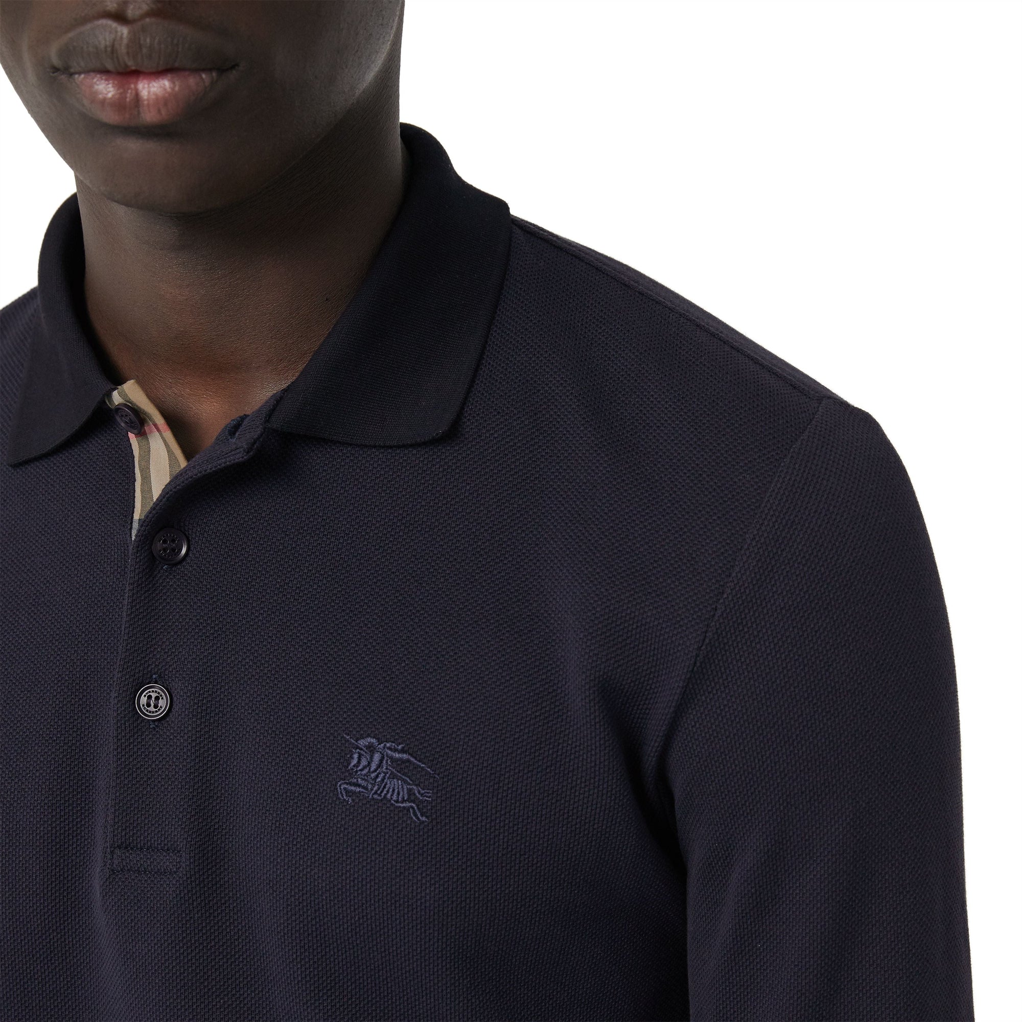 Polo en piqué de coton à manches longues - Navy