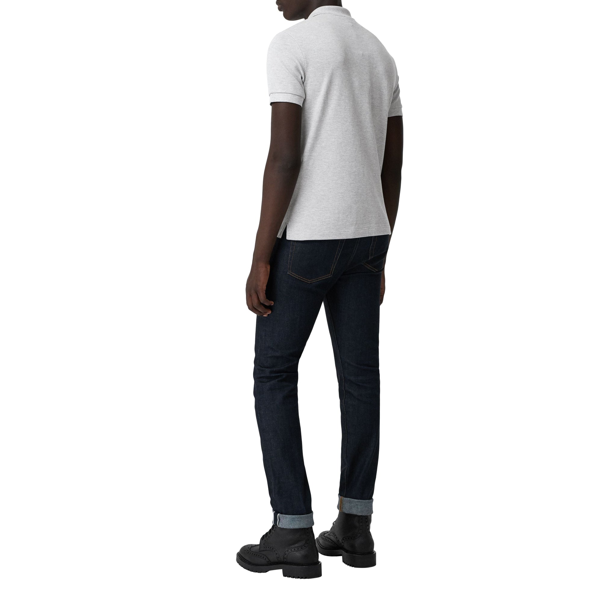 Polo en coton avec patte de boutonnage à motif check - Pale Grey Melange