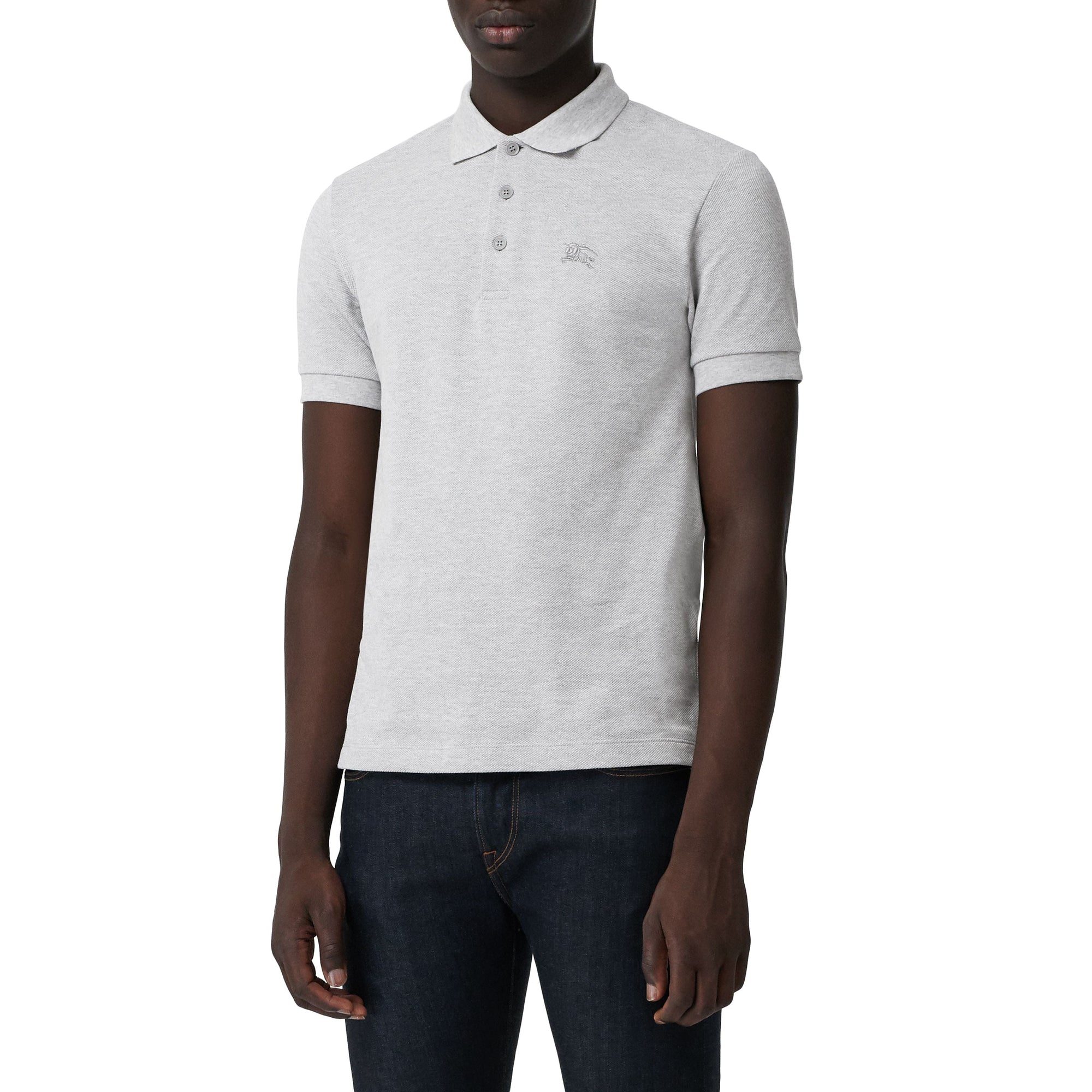 Polo en coton avec patte de boutonnage à motif check - Pale Grey Melange