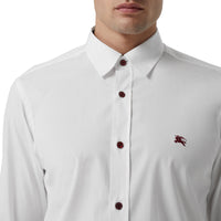 Chemise en coton extensible avec bouton contrastant - White