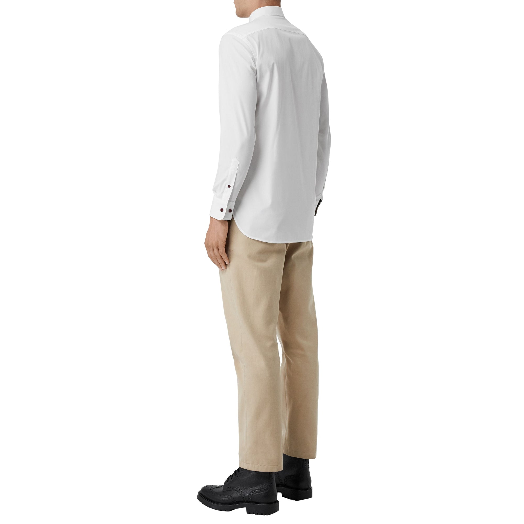 Chemise en coton extensible avec bouton contrastant - White